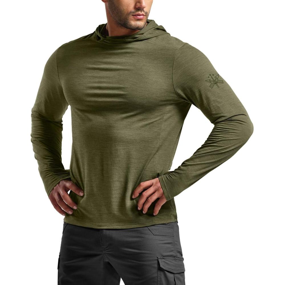 imageCQR Mens UPF 50 Sun Protection Long Sleeve Quick Dry Athletic Shirts Stretch Running Workout Hiking TShirtsNightfall Ex Soil Green