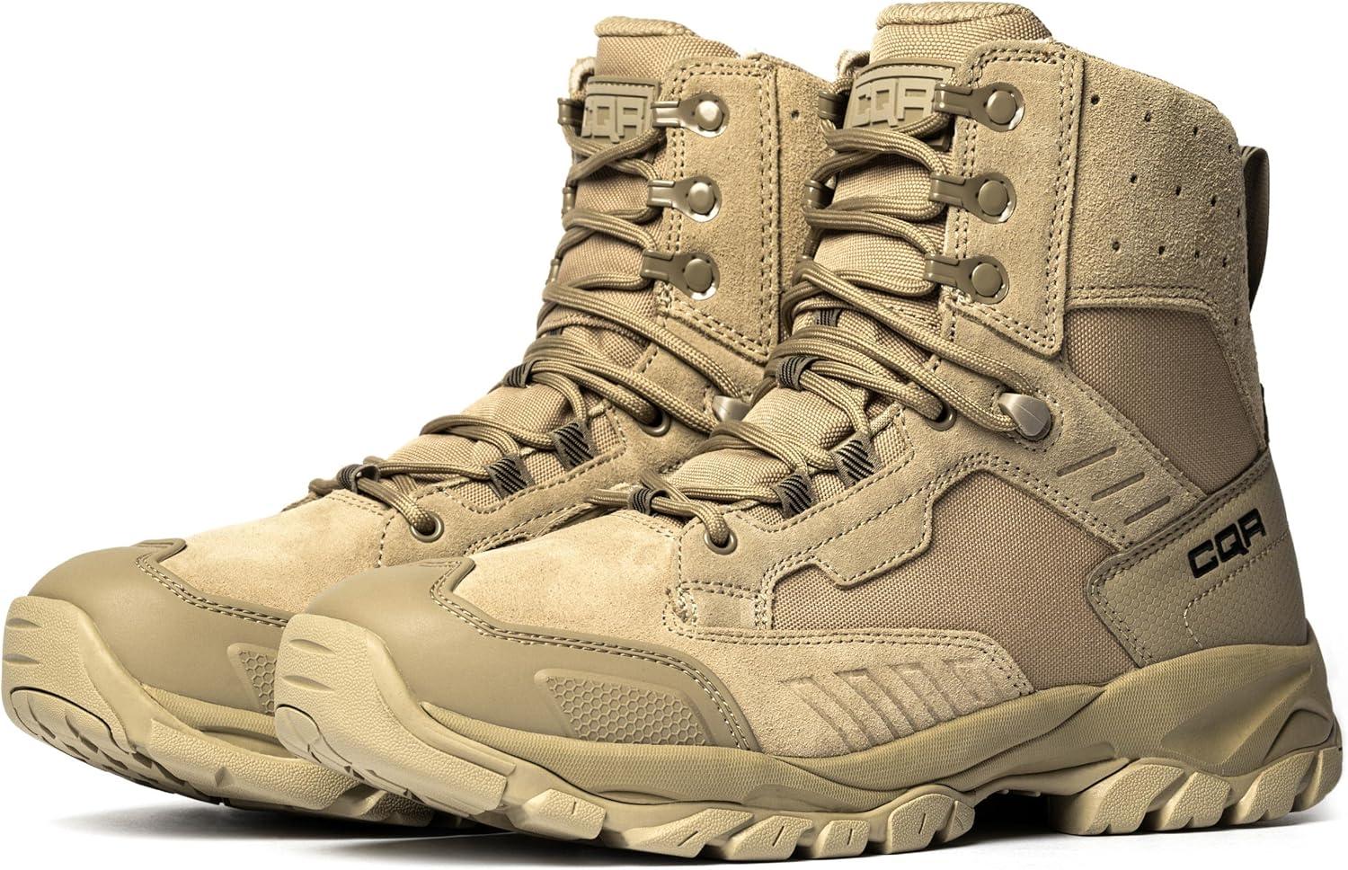 imageCQR Mens Military Tactical Boots Lightweight 6 Inches Hiking Combat Boot Durable Breathable Outdoor Work Motorcycle FootwearFathom 6 Suede Tan