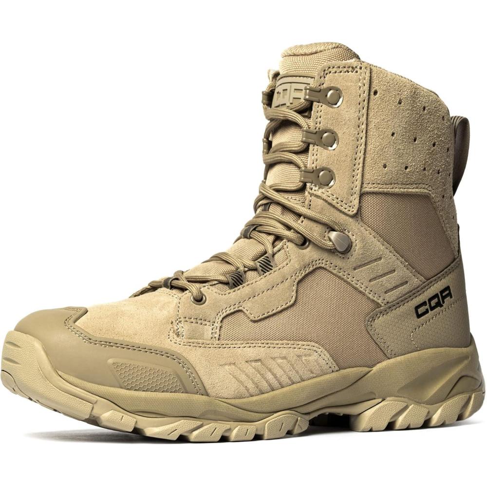 imageCQR Mens Military Tactical Boots Lightweight 6 Inches Hiking Combat Boot Durable Breathable Outdoor Work Motorcycle FootwearFathom 6 Suede Tan