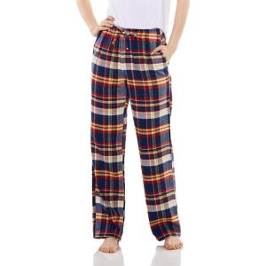 CQR Women’s 100% Cotton Flannel Plaid Pajama Pants, Brushed Soft Lounge & Sleepwear PJ Bottoms with Pockets(Flannel Pants Navy & Orange)