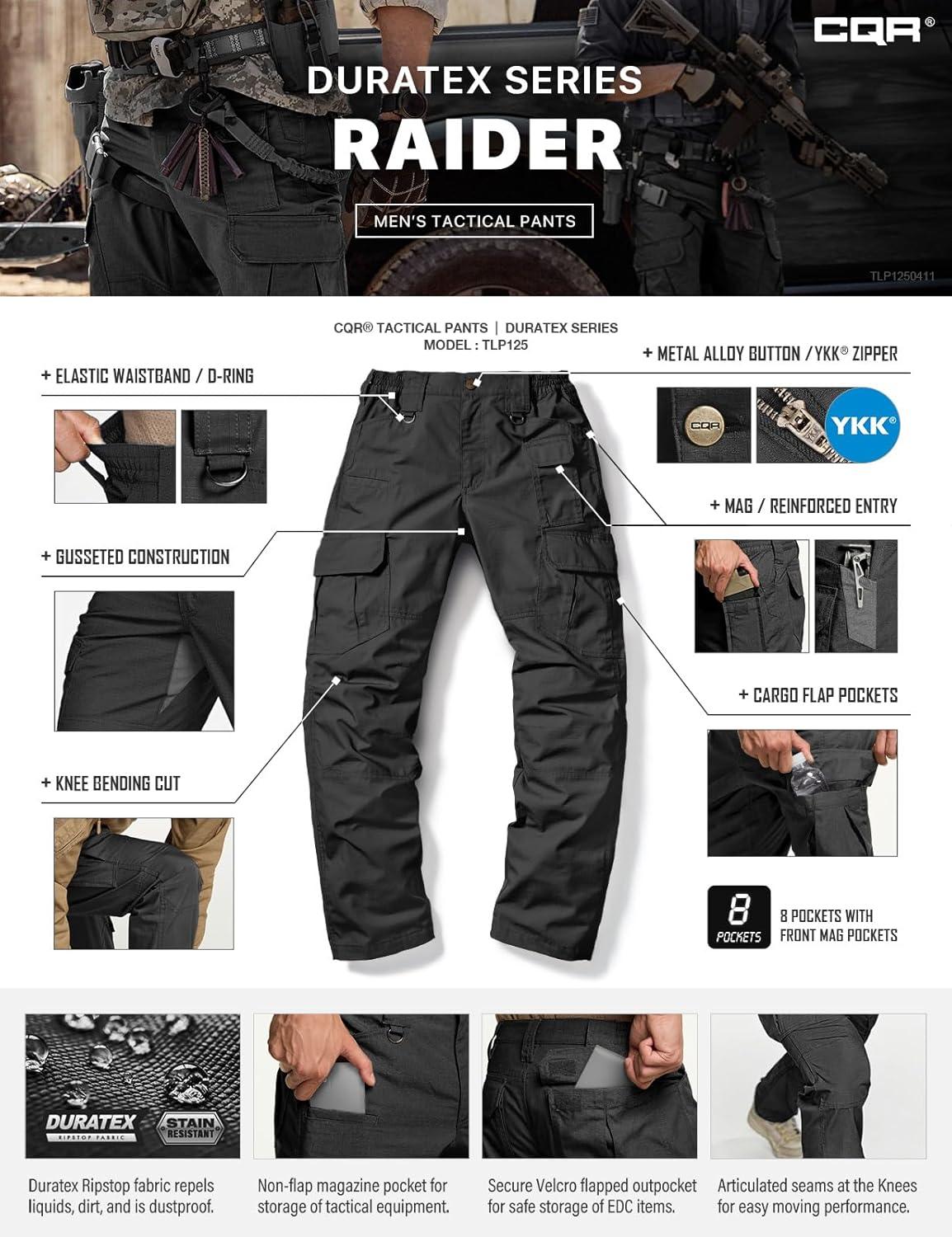 imageCQR Mens Tactical Pants Water Resistant Ripstop Cargo Pants Lightweight EDC Work Hiking Pants Outdoor ApparelDuratex Mag Pocket Black
