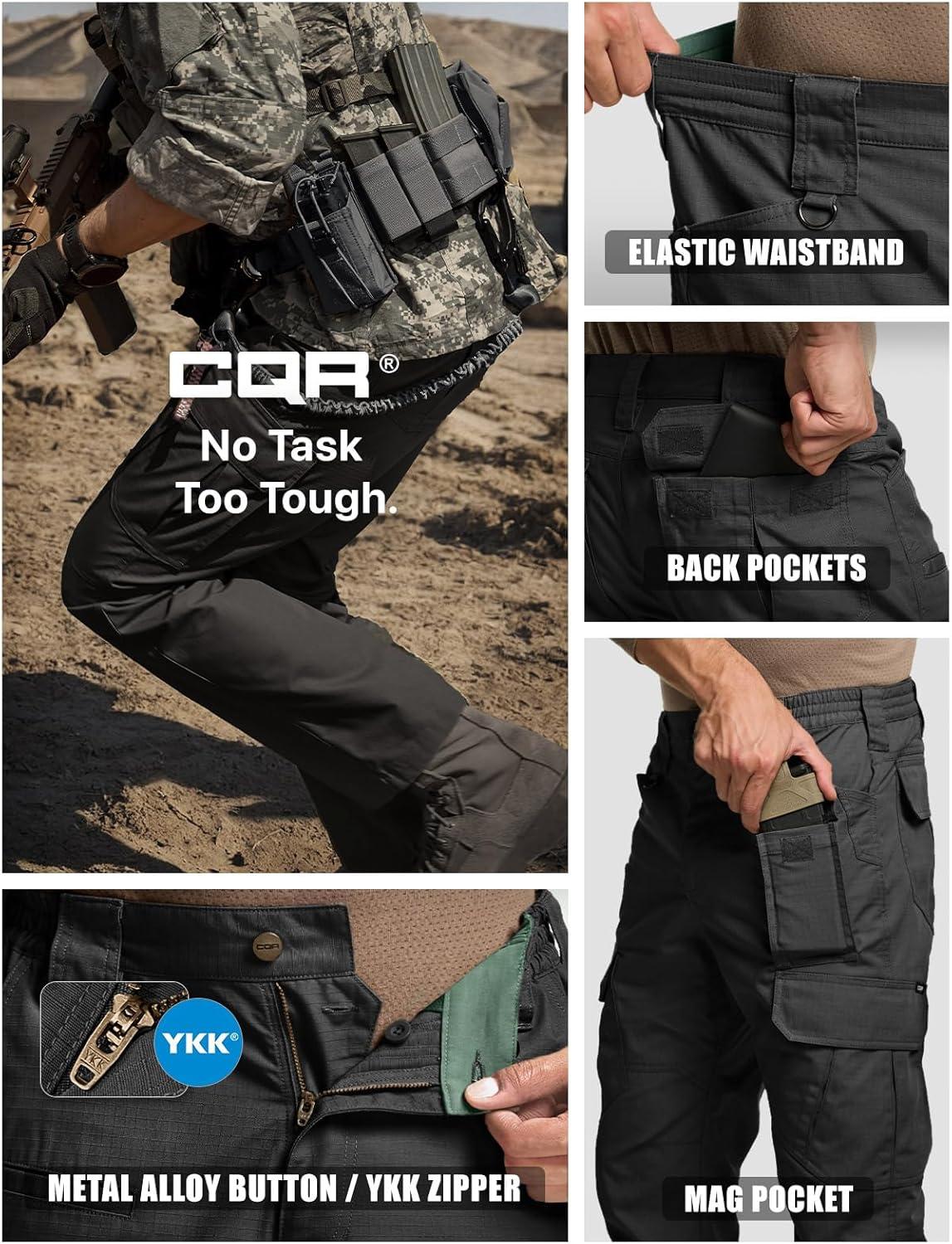 imageCQR Mens Tactical Pants Water Resistant Ripstop Cargo Pants Lightweight EDC Work Hiking Pants Outdoor ApparelDuratex Mag Pocket Black