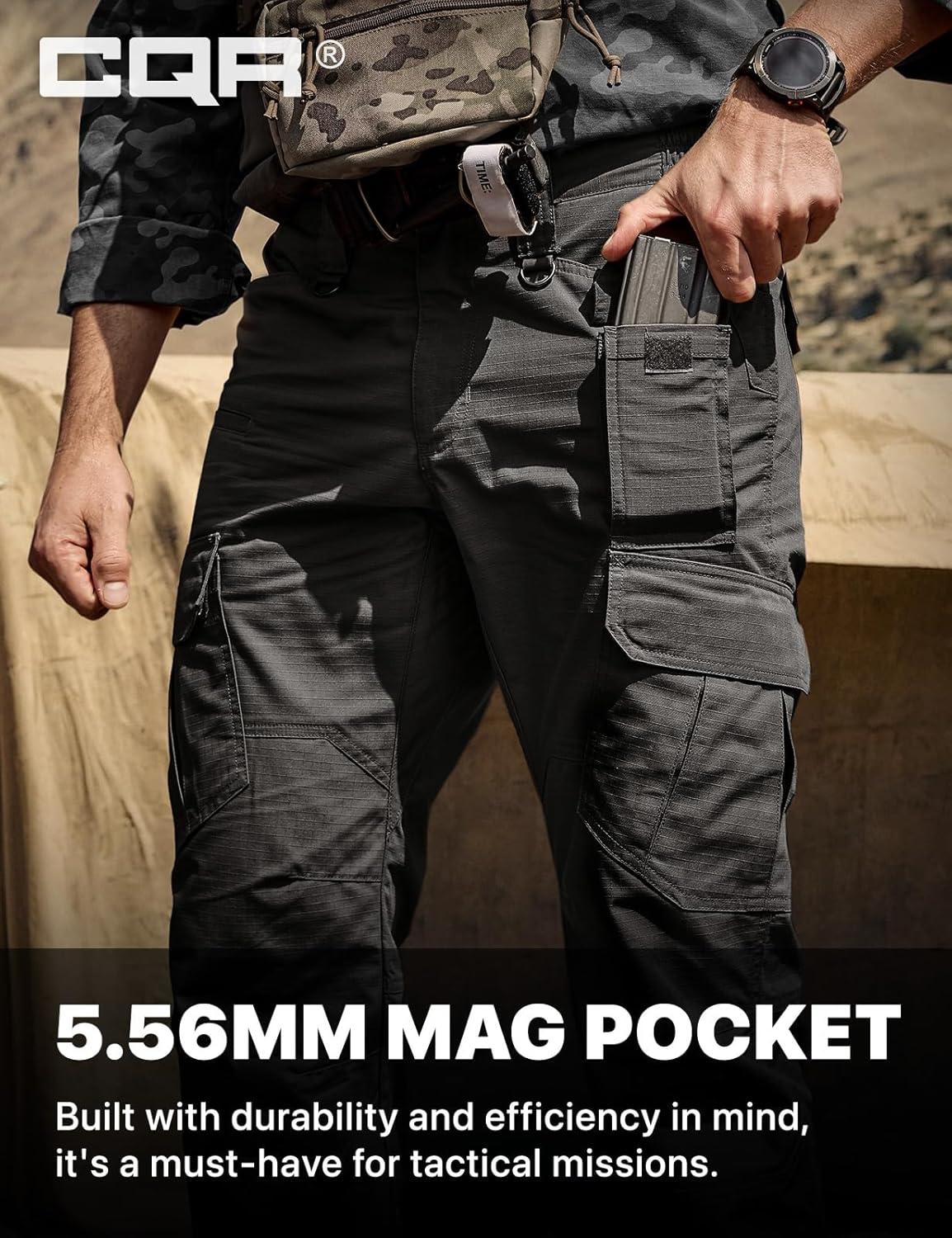 imageCQR Mens Tactical Pants Water Resistant Ripstop Cargo Pants Lightweight EDC Work Hiking Pants Outdoor ApparelDuratex Mag Pocket Black
