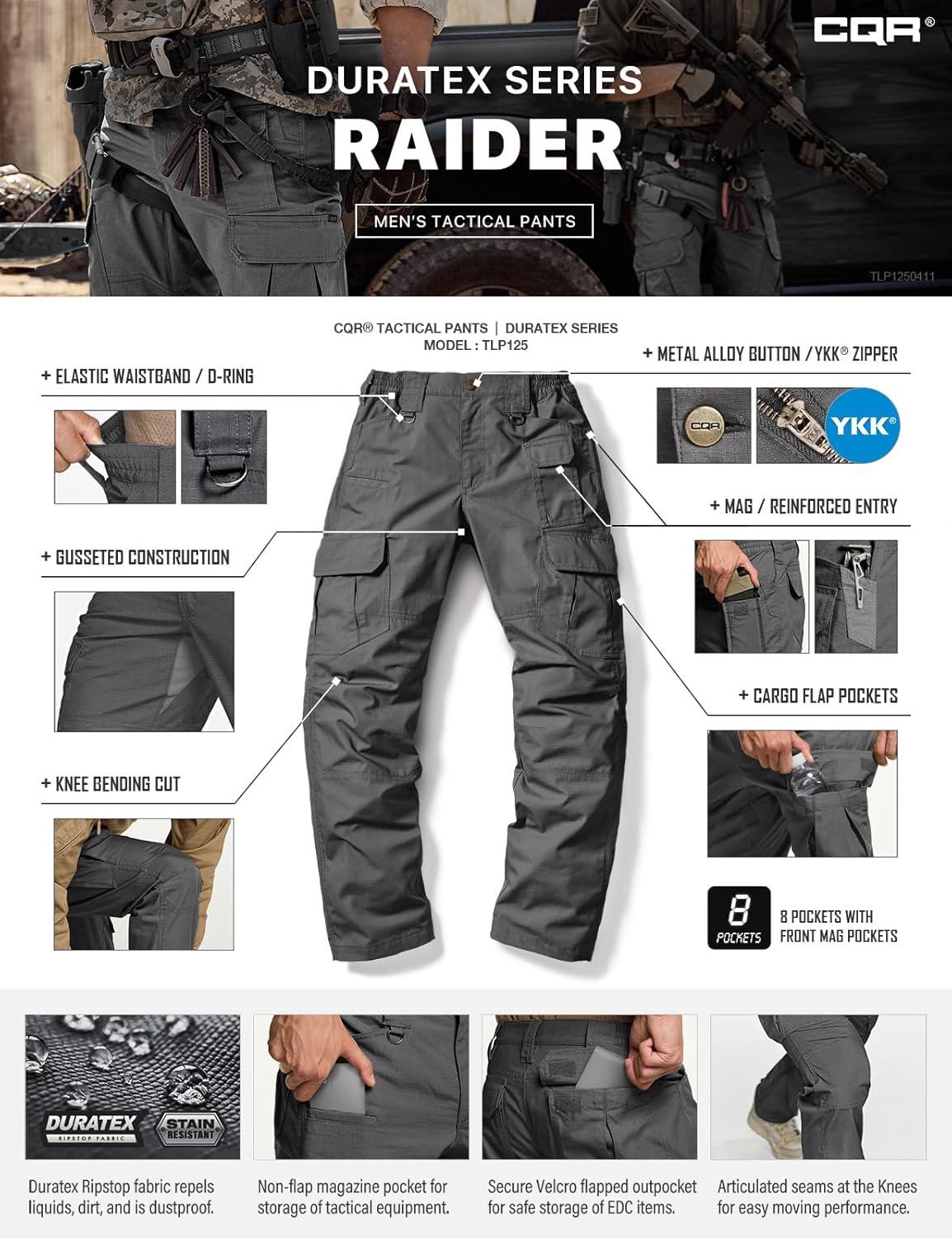 imageCQR Mens Tactical Pants Water Resistant Ripstop Cargo Pants Lightweight EDC Work Hiking Pants Outdoor ApparelDuratex Mag Pocket Charcoal