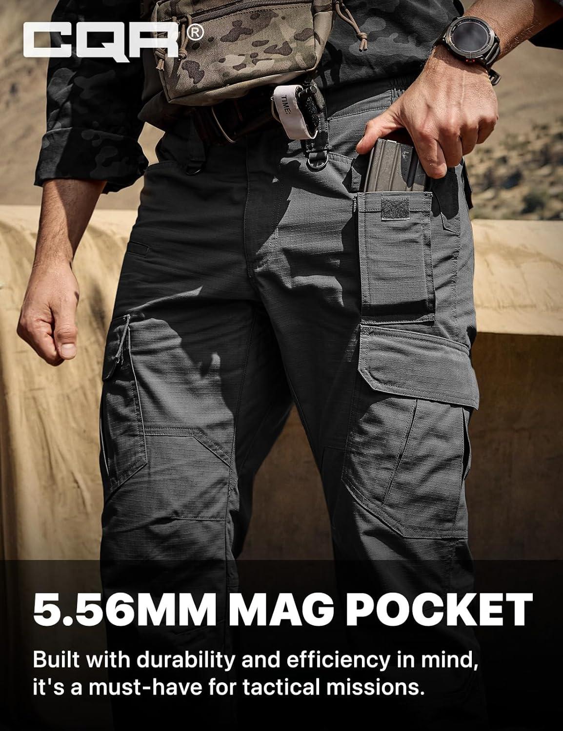 imageCQR Mens Tactical Pants Water Resistant Ripstop Cargo Pants Lightweight EDC Work Hiking Pants Outdoor ApparelDuratex Mag Pocket Charcoal