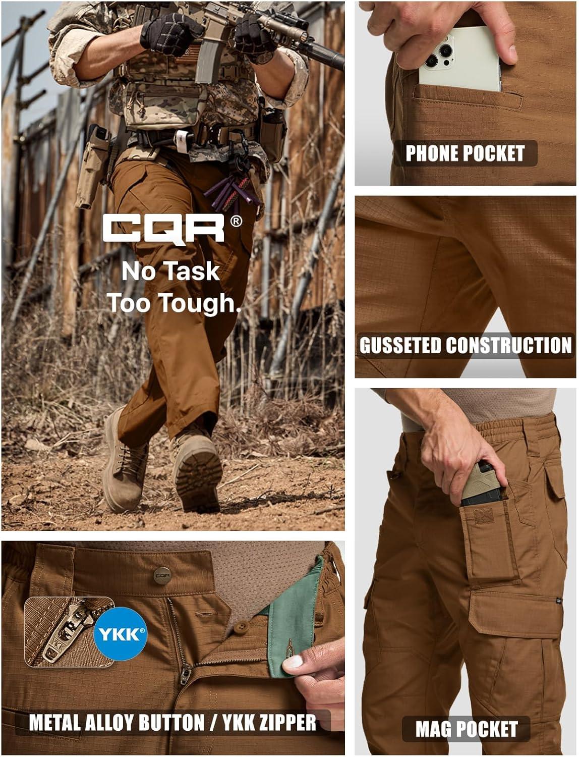 imageCQR Mens Tactical Pants Water Resistant Ripstop Cargo Pants Lightweight EDC Work Hiking Pants Outdoor ApparelDuratex Mag Pocket Copper Brown