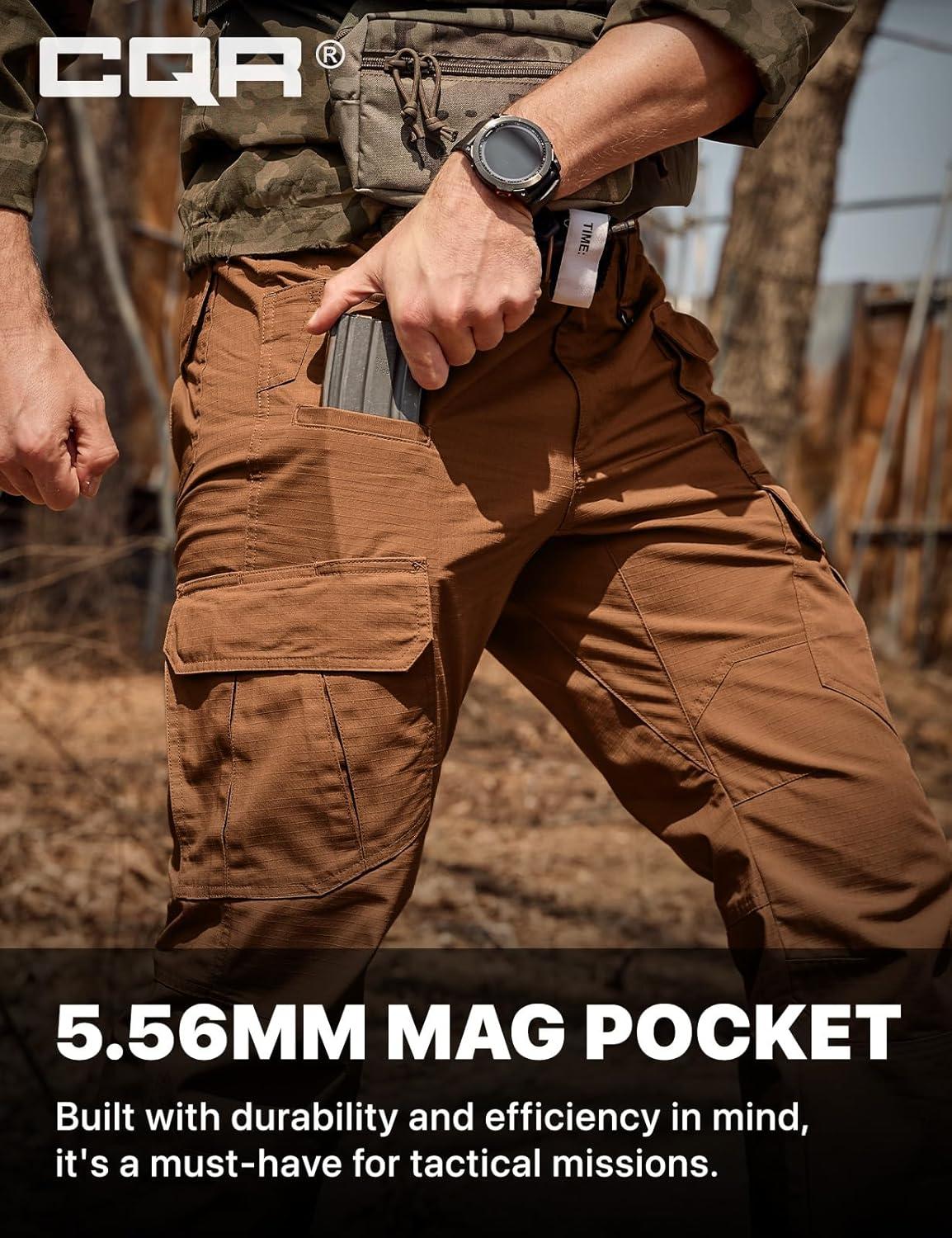 imageCQR Mens Tactical Pants Water Resistant Ripstop Cargo Pants Lightweight EDC Work Hiking Pants Outdoor ApparelDuratex Mag Pocket Copper Brown