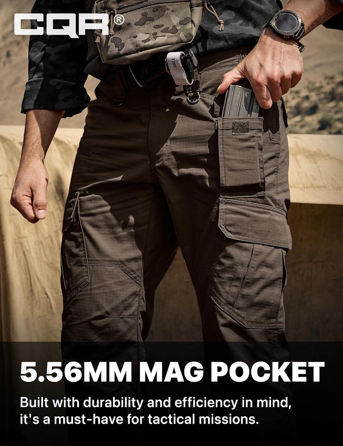 imageCQR Mens Tactical Pants Water Resistant Ripstop Cargo Pants Lightweight EDC Work Hiking Pants Outdoor ApparelDuratex Mag Pocket Dark Brown