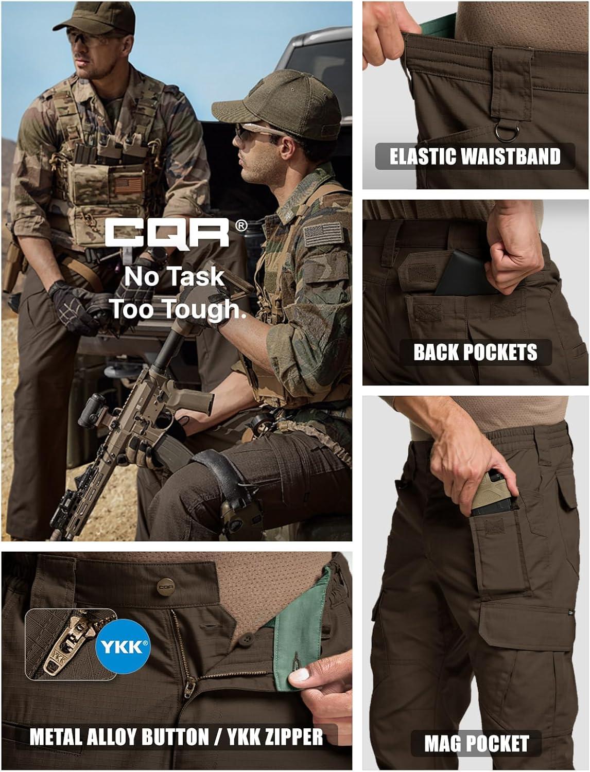 imageCQR Mens Tactical Pants Water Resistant Ripstop Cargo Pants Lightweight EDC Work Hiking Pants Outdoor ApparelDuratex Mag Pocket Dark Brown
