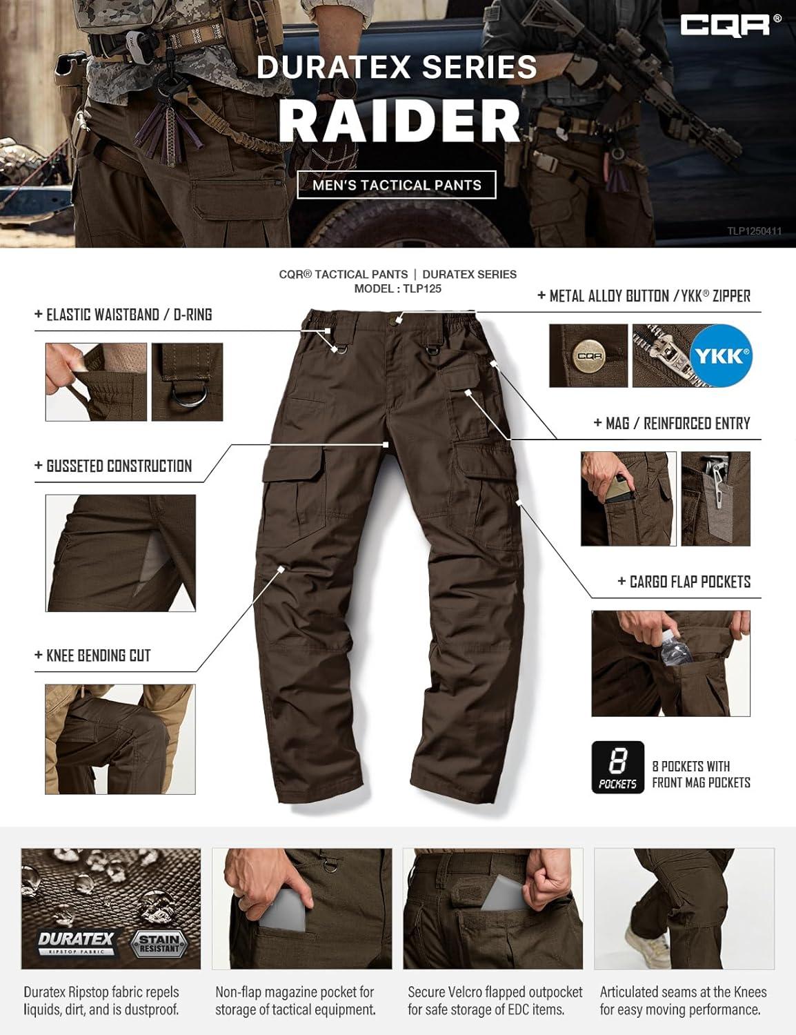 imageCQR Mens Tactical Pants Water Resistant Ripstop Cargo Pants Lightweight EDC Work Hiking Pants Outdoor ApparelDuratex Mag Pocket Dark Brown