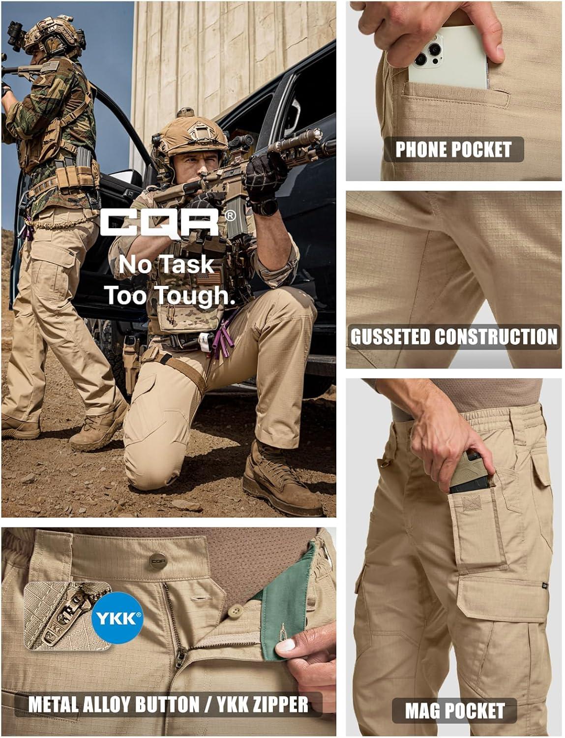 imageCQR Mens Tactical Pants Water Resistant Ripstop Cargo Pants Lightweight EDC Work Hiking Pants Outdoor ApparelDuratex Mag Pocket Khaki