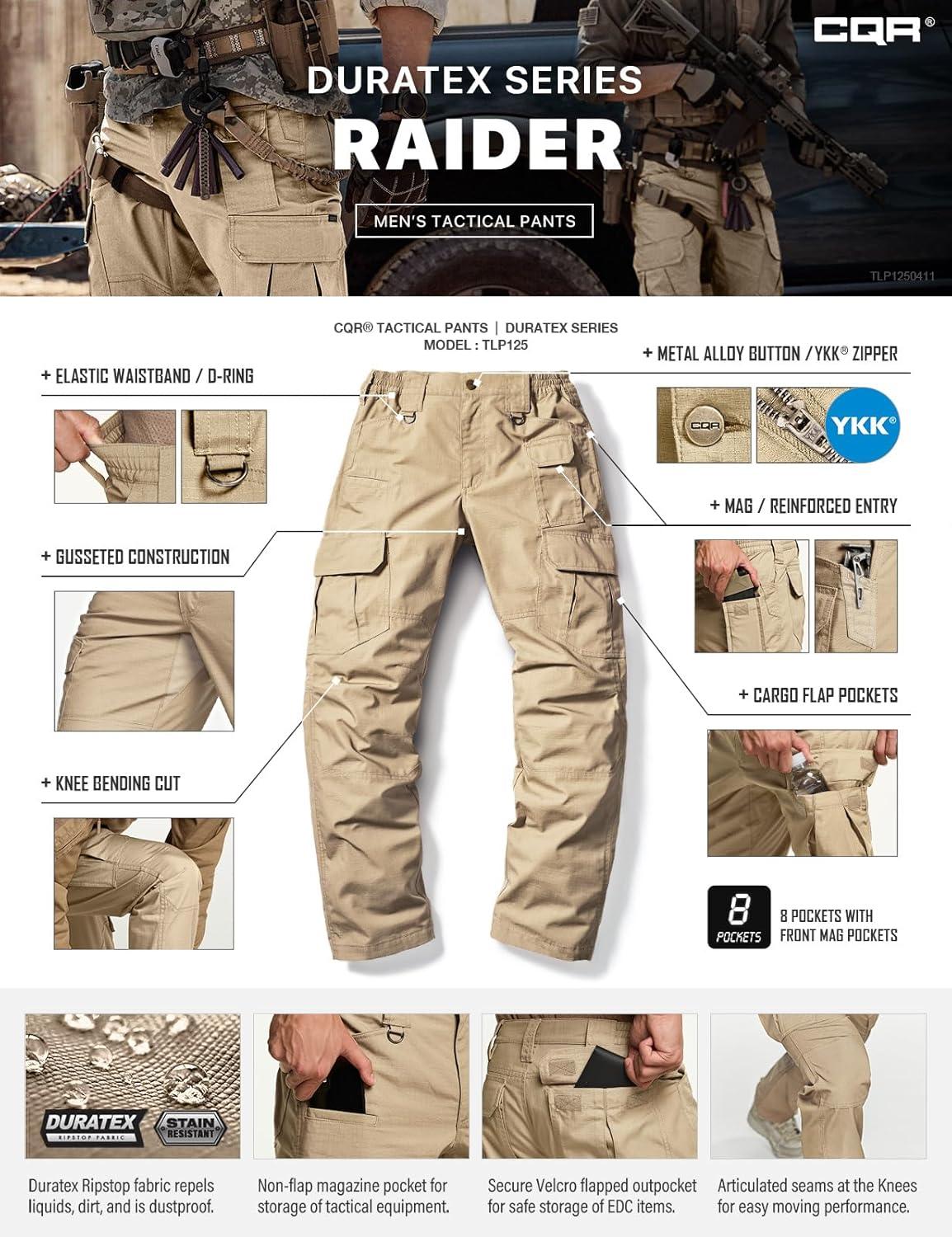 imageCQR Mens Tactical Pants Water Resistant Ripstop Cargo Pants Lightweight EDC Work Hiking Pants Outdoor ApparelDuratex Mag Pocket Khaki