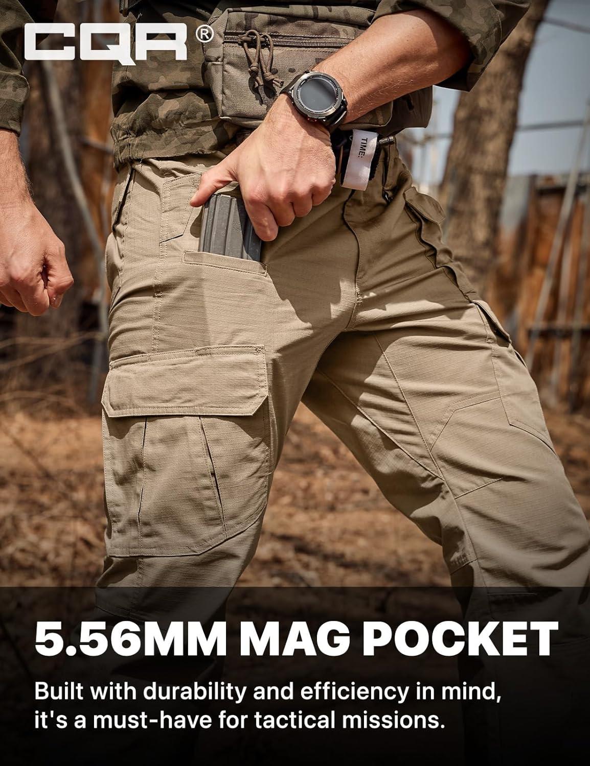 imageCQR Mens Tactical Pants Water Resistant Ripstop Cargo Pants Lightweight EDC Work Hiking Pants Outdoor ApparelDuratex Mag Pocket Khaki