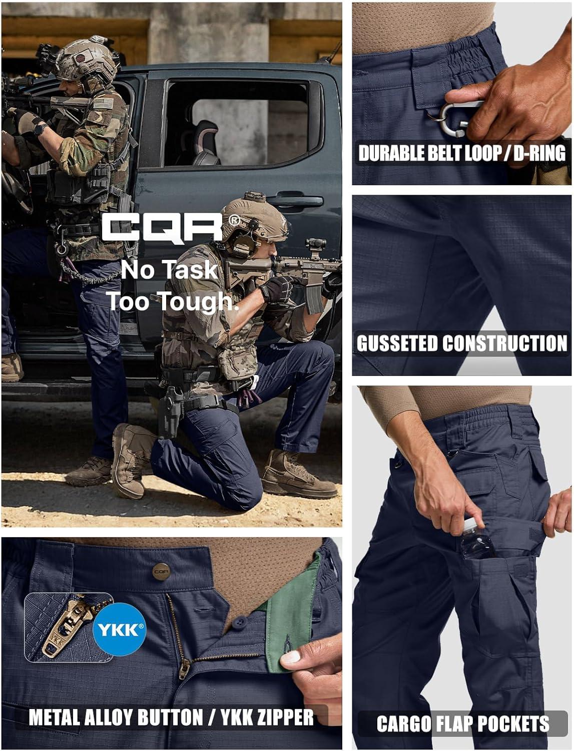 imageCQR Mens Tactical Pants Water Resistant Ripstop Cargo Pants Lightweight EDC Work Hiking Pants Outdoor ApparelDuratex Mag Pocket Police Navy
