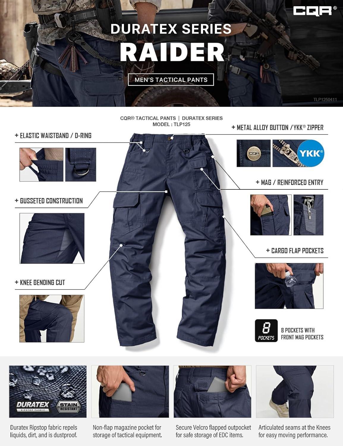 imageCQR Mens Tactical Pants Water Resistant Ripstop Cargo Pants Lightweight EDC Work Hiking Pants Outdoor ApparelDuratex Mag Pocket Police Navy