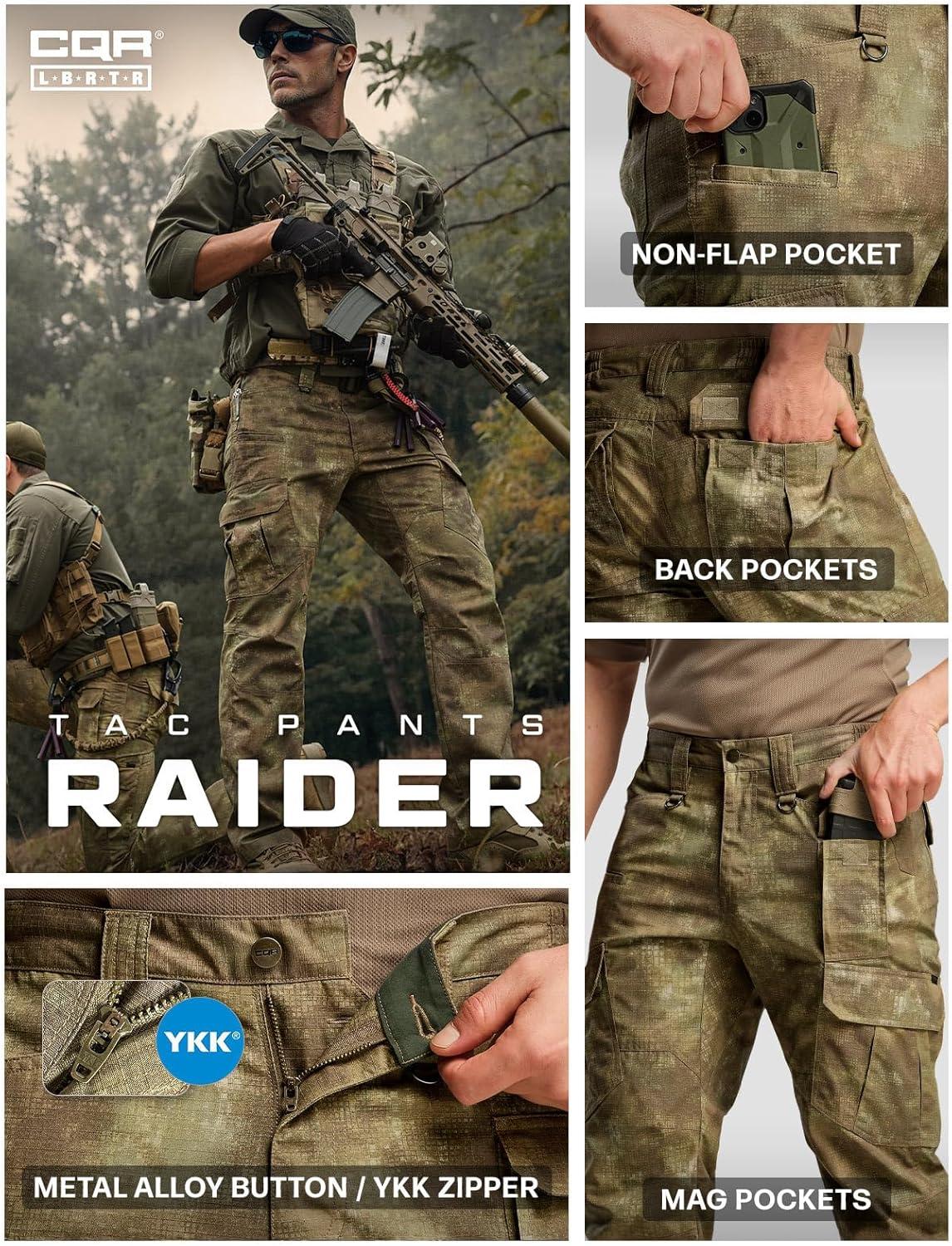 imageCQR Mens Tactical Pants Water Resistant Ripstop Cargo Pants Lightweight EDC Work Hiking Pants Outdoor ApparelDuratex Mag Pocket Print Fractal Camo