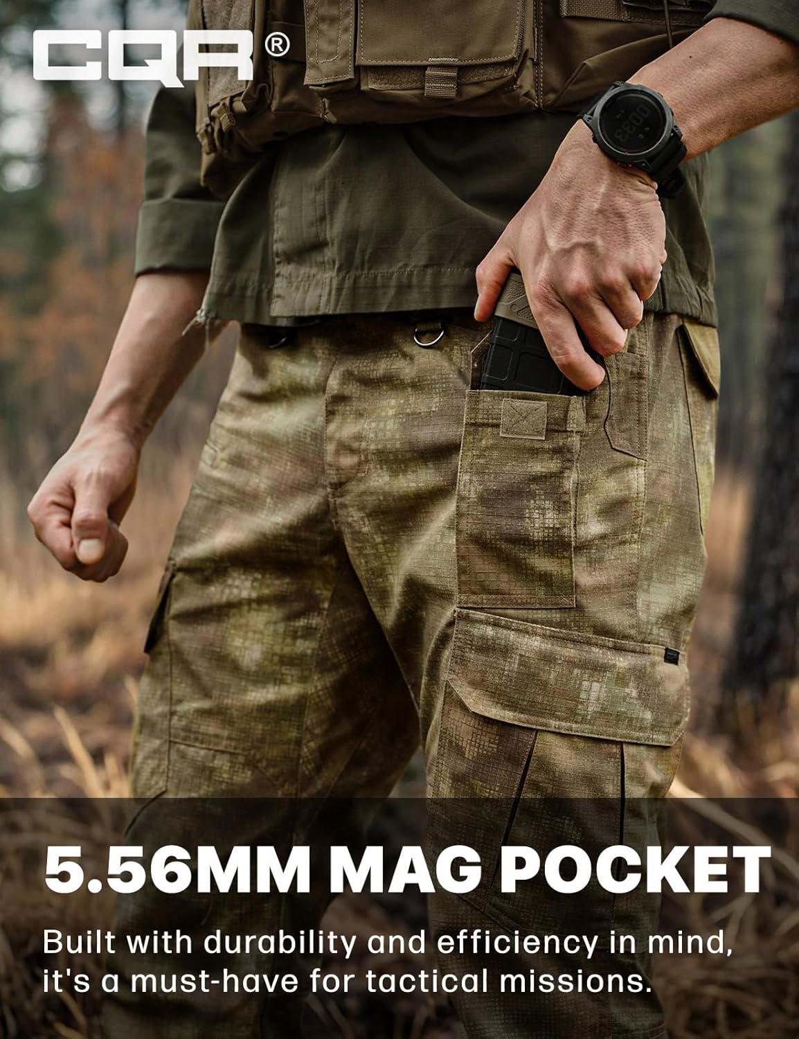 imageCQR Mens Tactical Pants Water Resistant Ripstop Cargo Pants Lightweight EDC Work Hiking Pants Outdoor ApparelDuratex Mag Pocket Print Fractal Camo