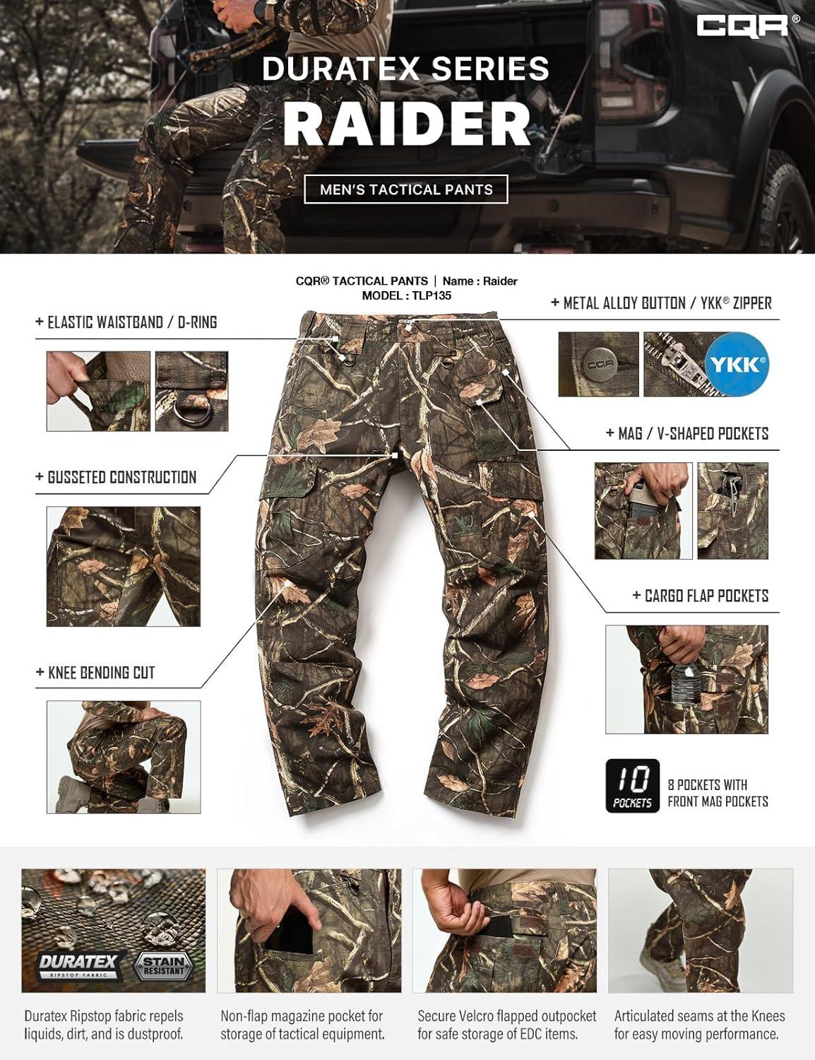 imageCQR Mens Tactical Pants Water Resistant Ripstop Cargo Pants Lightweight EDC Work Hiking Pants Outdoor ApparelDuratex Mag Pocket Print Hunting Camo