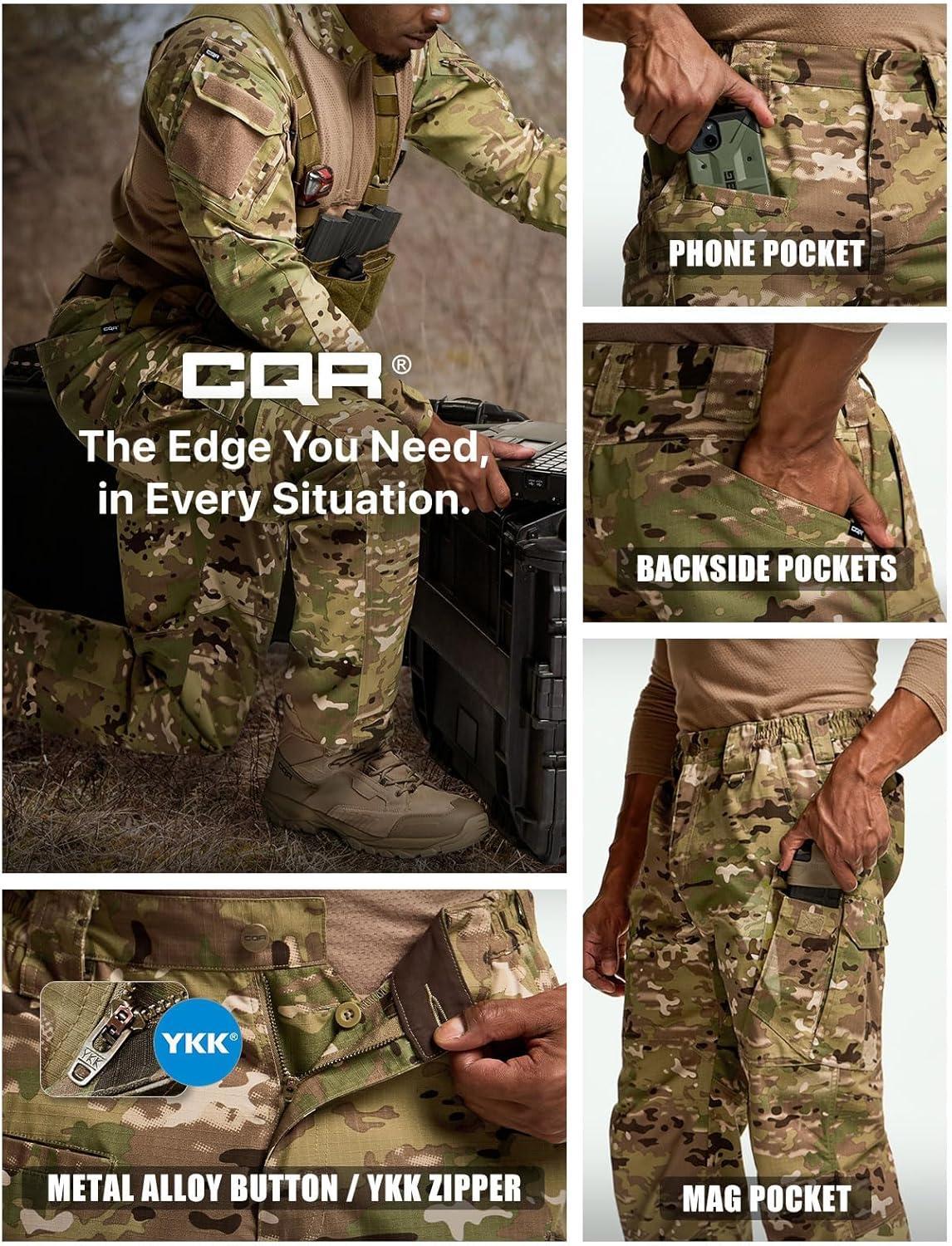 imageCQR Mens Tactical Pants Water Resistant Ripstop Cargo Pants Lightweight EDC Work Hiking Pants Outdoor ApparelDuratex Mag Pocket Print Utility Camo