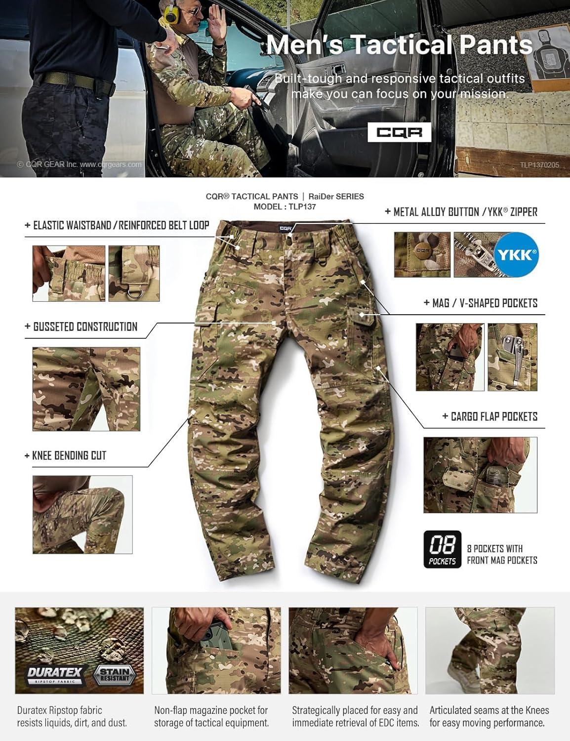imageCQR Mens Tactical Pants Water Resistant Ripstop Cargo Pants Lightweight EDC Work Hiking Pants Outdoor ApparelDuratex Mag Pocket Print Utility Camo