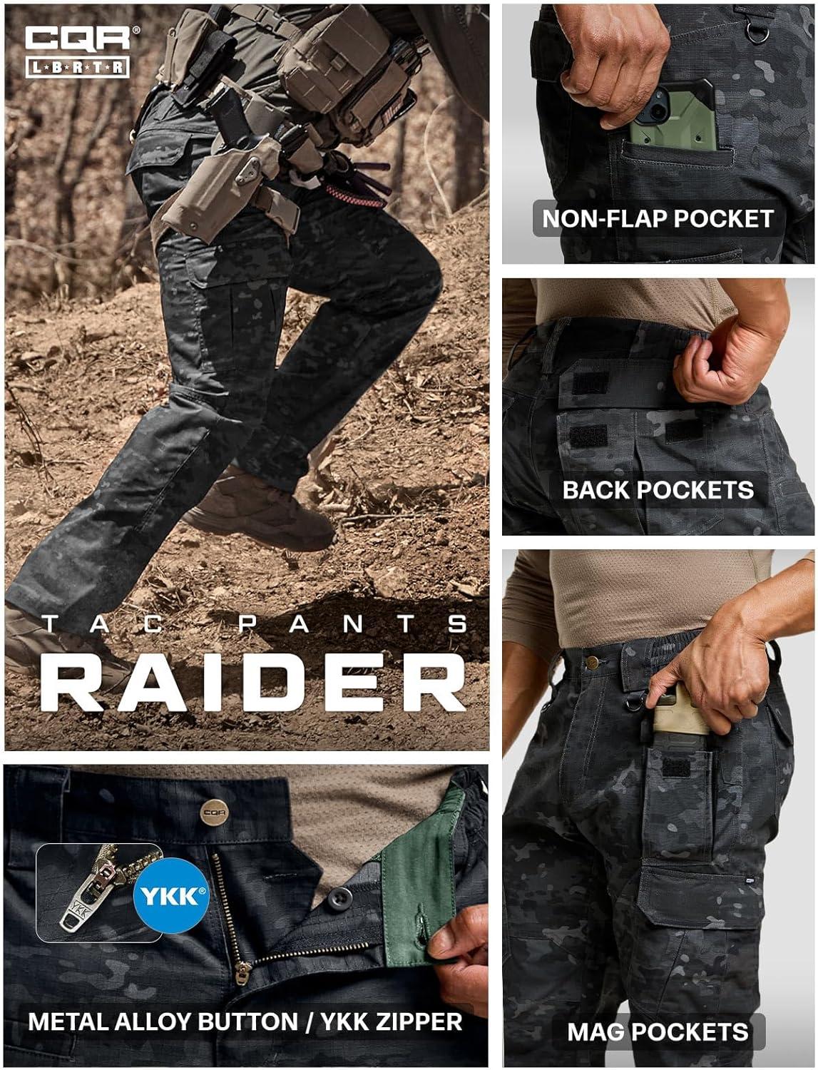 imageCQR Mens Tactical Pants Water Resistant Ripstop Cargo Pants Lightweight EDC Work Hiking Pants Outdoor ApparelDuratex Mag Pocket Print Utility Camo Black