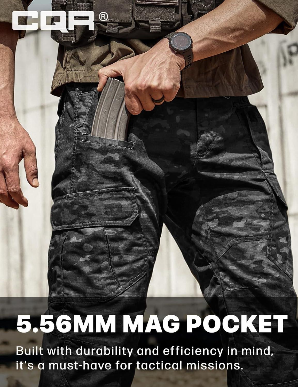 imageCQR Mens Tactical Pants Water Resistant Ripstop Cargo Pants Lightweight EDC Work Hiking Pants Outdoor ApparelDuratex Mag Pocket Print Utility Camo Black