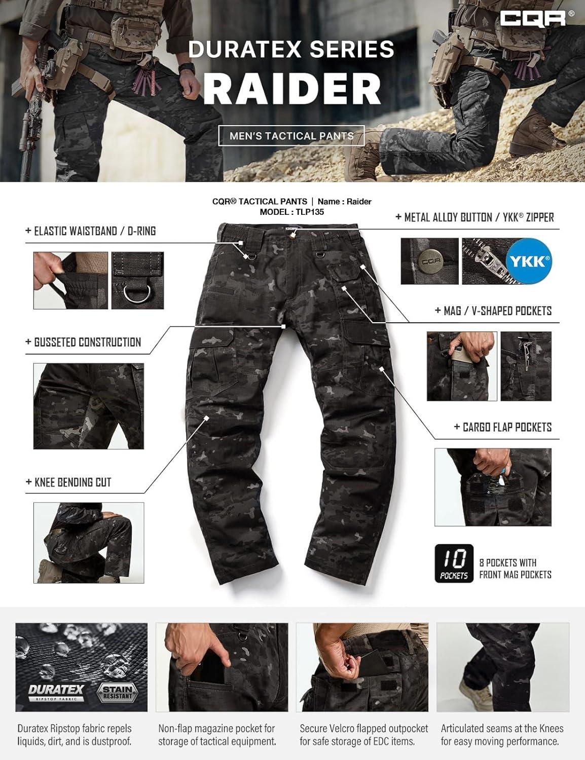 imageCQR Mens Tactical Pants Water Resistant Ripstop Cargo Pants Lightweight EDC Work Hiking Pants Outdoor ApparelDuratex Mag Pocket Print Utility Camo Black