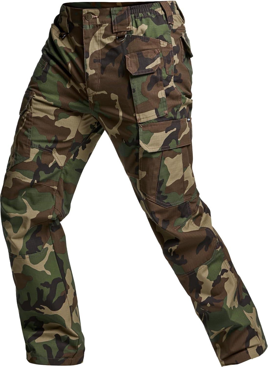 imageCQR Mens Tactical Pants Water Resistant Ripstop Cargo Pants Lightweight EDC Work Hiking Pants Outdoor ApparelDuratex Mag Pocket Print Woodland Camo