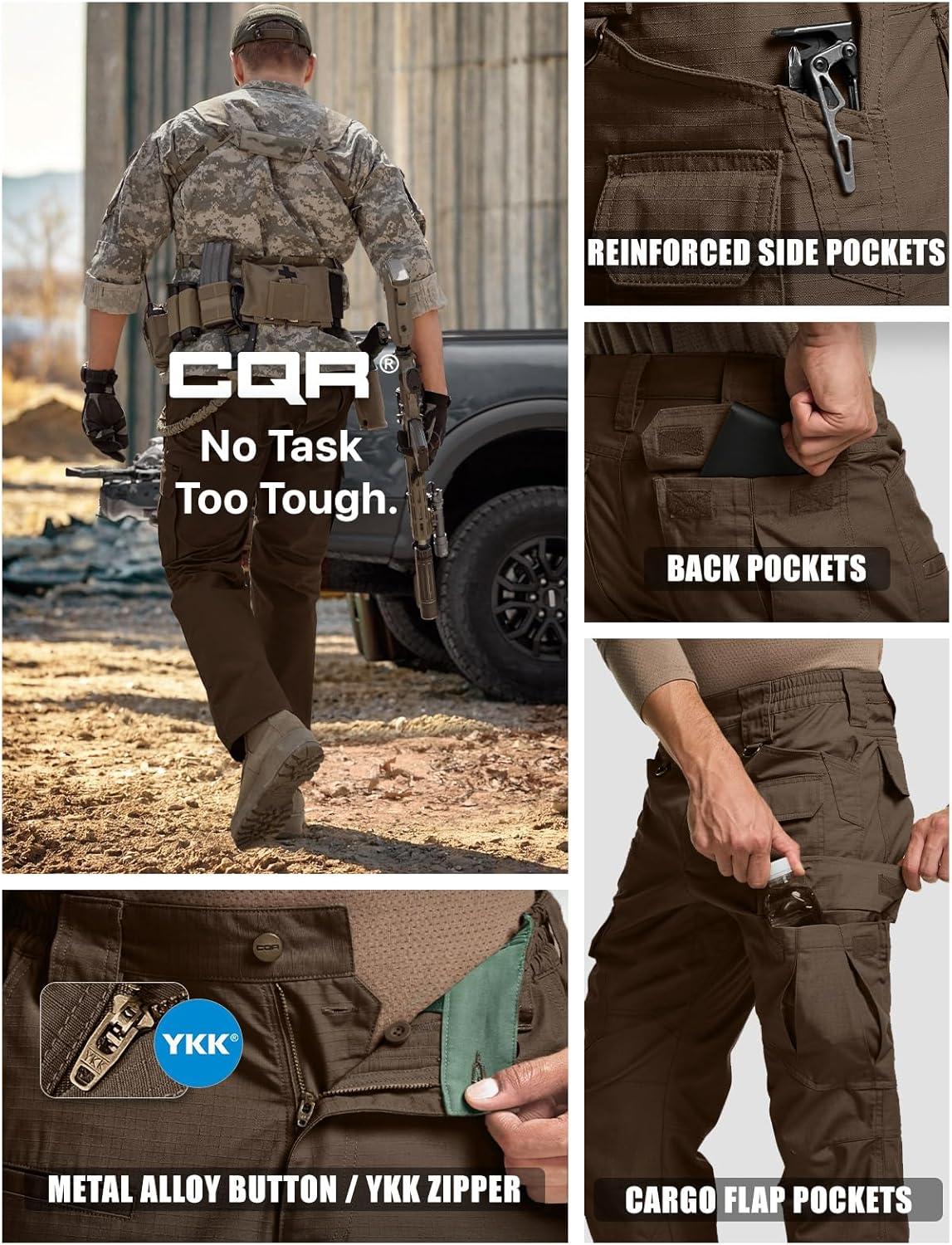 imageCQR Mens Tactical Pants Water Resistant Ripstop Cargo Pants Lightweight EDC Work Hiking Pants Outdoor ApparelDuratex Mag Pocket Tundra