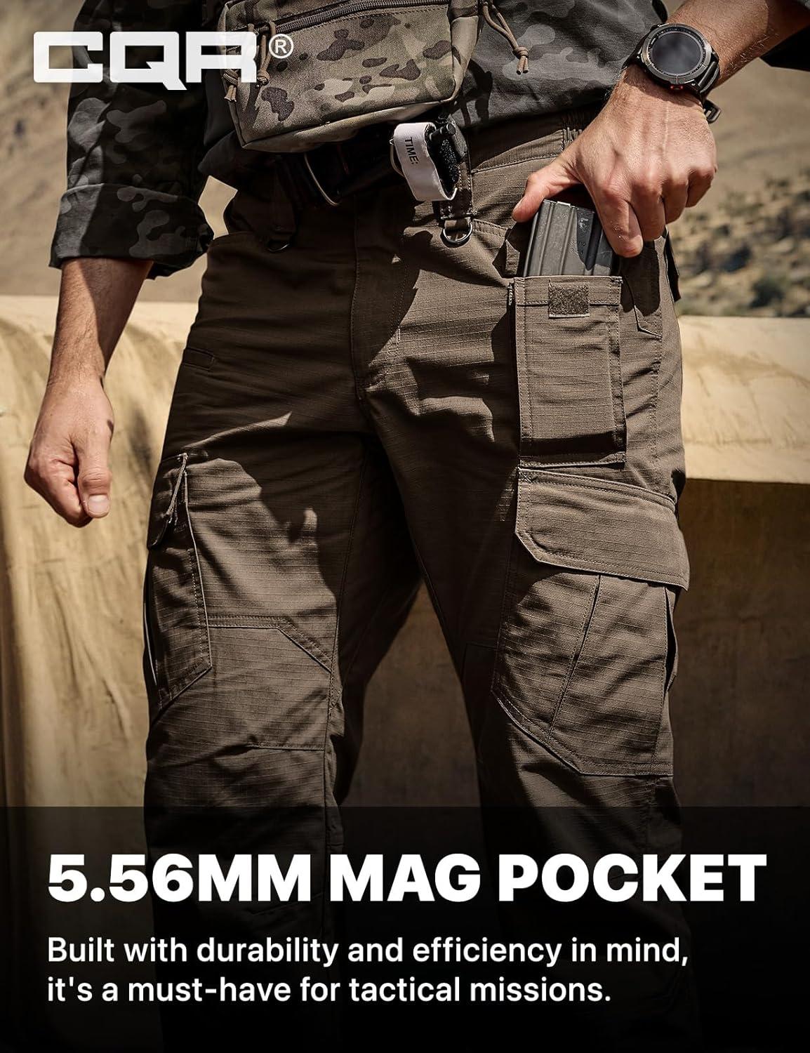 imageCQR Mens Tactical Pants Water Resistant Ripstop Cargo Pants Lightweight EDC Work Hiking Pants Outdoor ApparelDuratex Mag Pocket Tundra