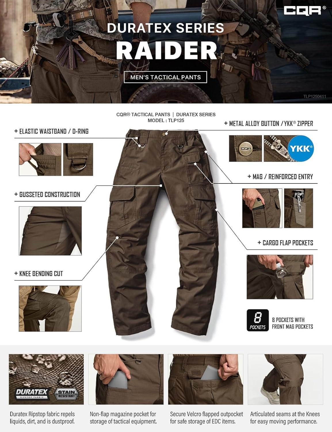 imageCQR Mens Tactical Pants Water Resistant Ripstop Cargo Pants Lightweight EDC Work Hiking Pants Outdoor ApparelDuratex Mag Pocket Tundra