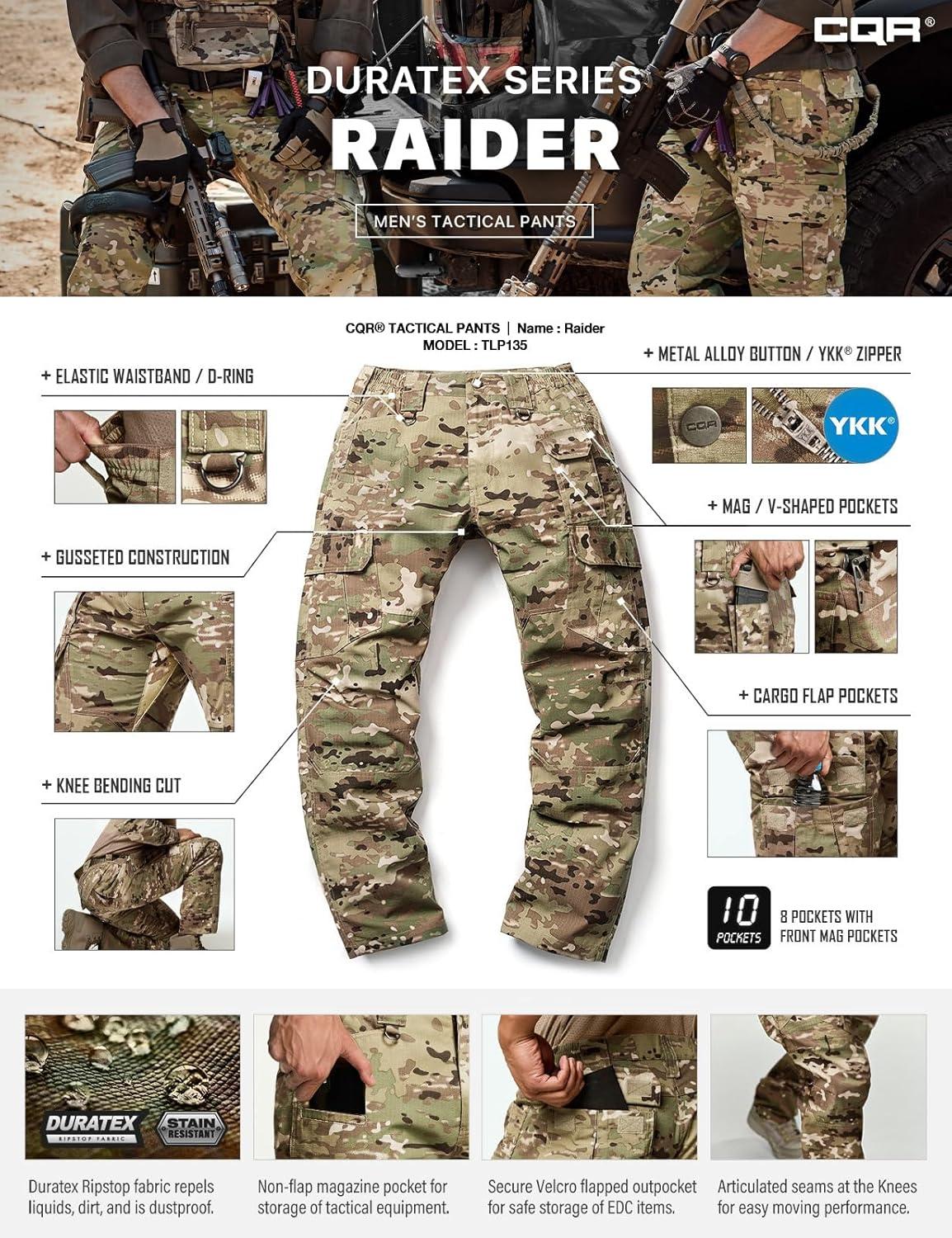 imageCQR Mens Tactical Pants Water Resistant Ripstop Cargo Pants Lightweight EDC Work Hiking Pants Outdoor ApparelDuratex Mag Pocket Utility Camo