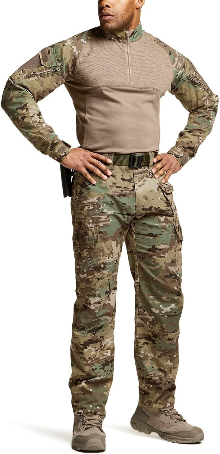 imageCQR Mens Tactical Pants Water Resistant Ripstop Cargo Pants Lightweight EDC Work Hiking Pants Outdoor ApparelDuratex Mag Pocket Utility Camo