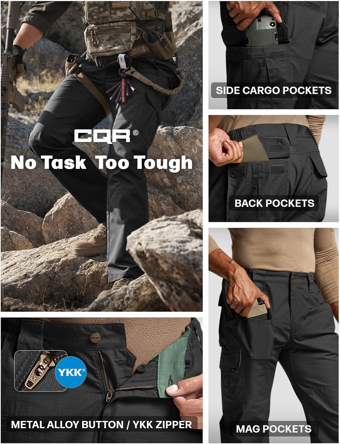 imageCQR Mens Tactical Pants Water Resistant Ripstop Cargo Pants Lightweight EDC Work Hiking Pants Outdoor ApparelRaider Black