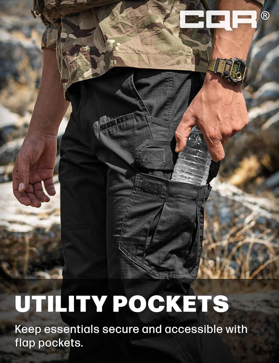imageCQR Mens Tactical Pants Water Resistant Ripstop Cargo Pants Lightweight EDC Work Hiking Pants Outdoor ApparelRaider Black