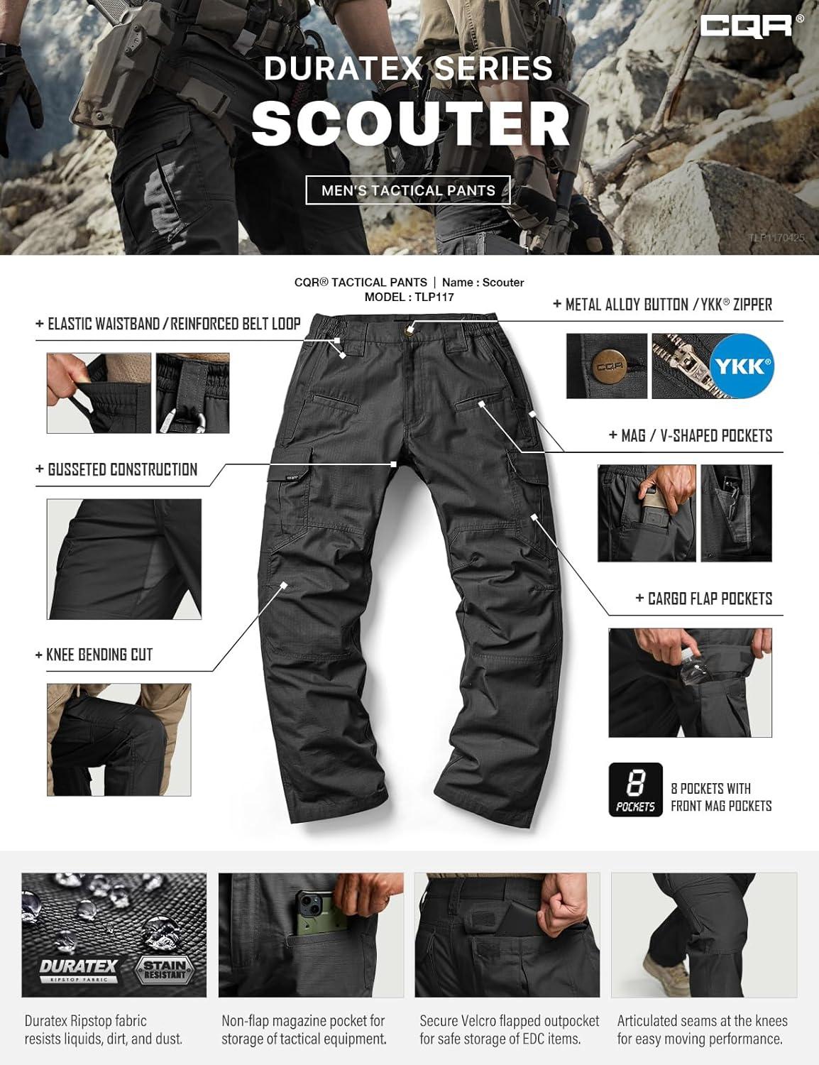 imageCQR Mens Tactical Pants Water Resistant Ripstop Cargo Pants Lightweight EDC Work Hiking Pants Outdoor ApparelRaider Black