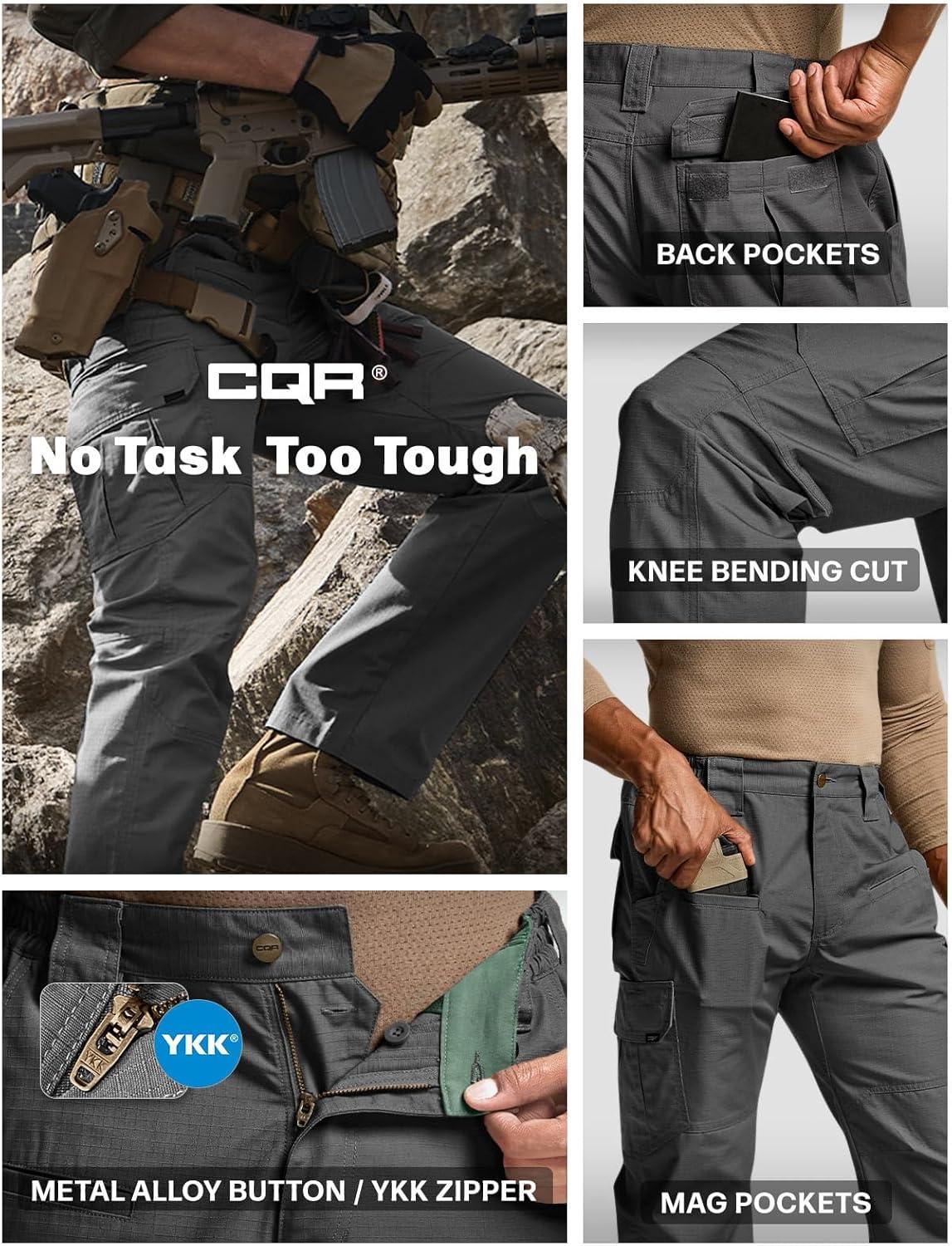 imageCQR Mens Tactical Pants Water Resistant Ripstop Cargo Pants Lightweight EDC Work Hiking Pants Outdoor ApparelRaider Charcoal
