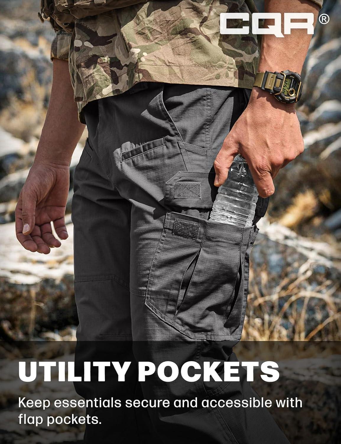 imageCQR Mens Tactical Pants Water Resistant Ripstop Cargo Pants Lightweight EDC Work Hiking Pants Outdoor ApparelRaider Charcoal