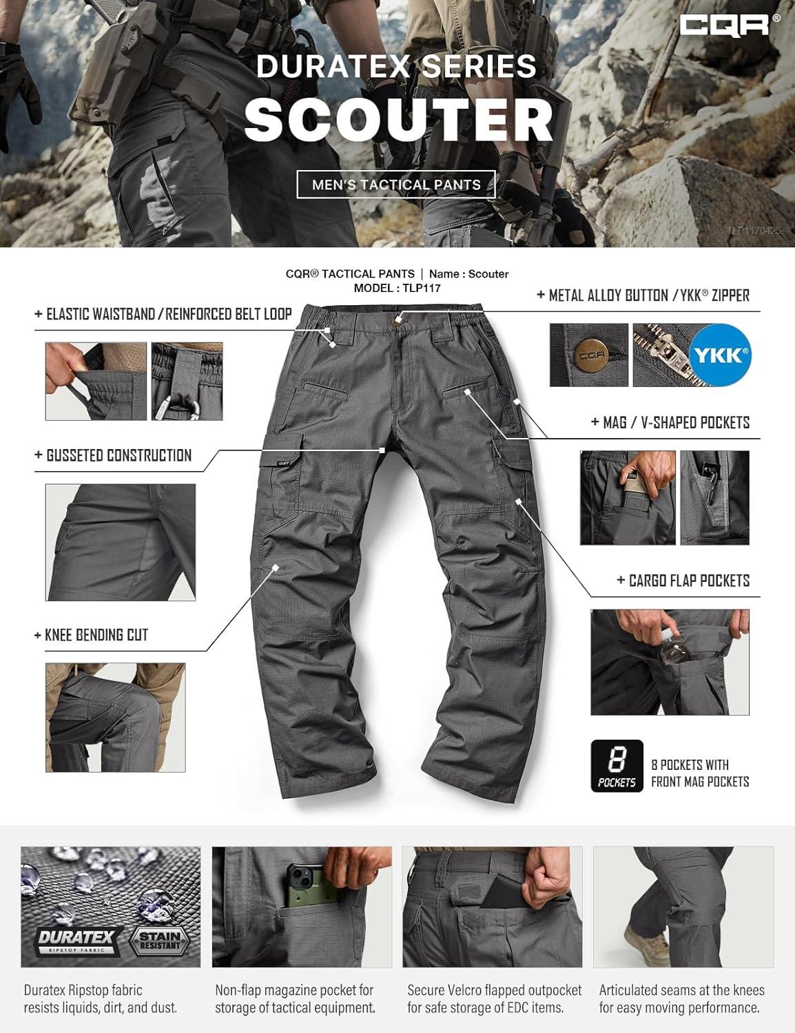 imageCQR Mens Tactical Pants Water Resistant Ripstop Cargo Pants Lightweight EDC Work Hiking Pants Outdoor ApparelRaider Charcoal