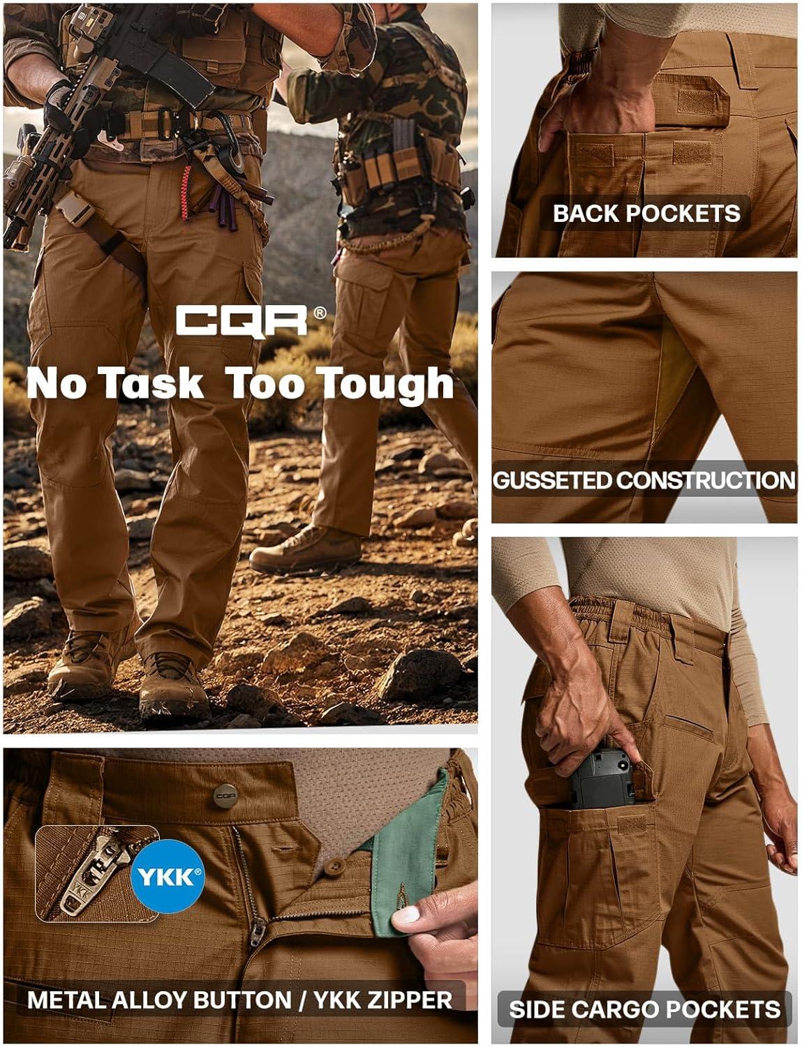 imageCQR Mens Tactical Pants Water Resistant Ripstop Cargo Pants Lightweight EDC Work Hiking Pants Outdoor ApparelRaider Copper Brown