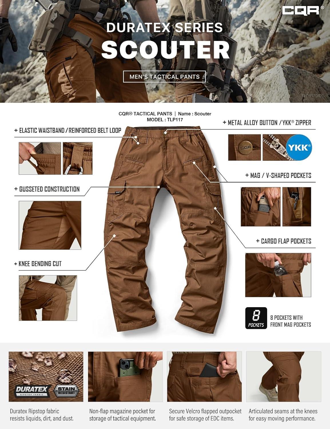 imageCQR Mens Tactical Pants Water Resistant Ripstop Cargo Pants Lightweight EDC Work Hiking Pants Outdoor ApparelRaider Copper Brown
