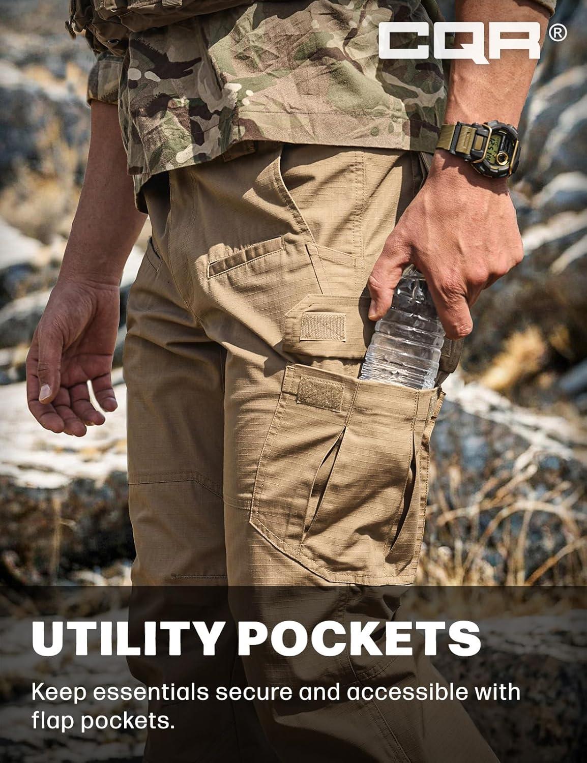 imageCQR Mens Tactical Pants Water Resistant Ripstop Cargo Pants Lightweight EDC Work Hiking Pants Outdoor ApparelRaider Cougar