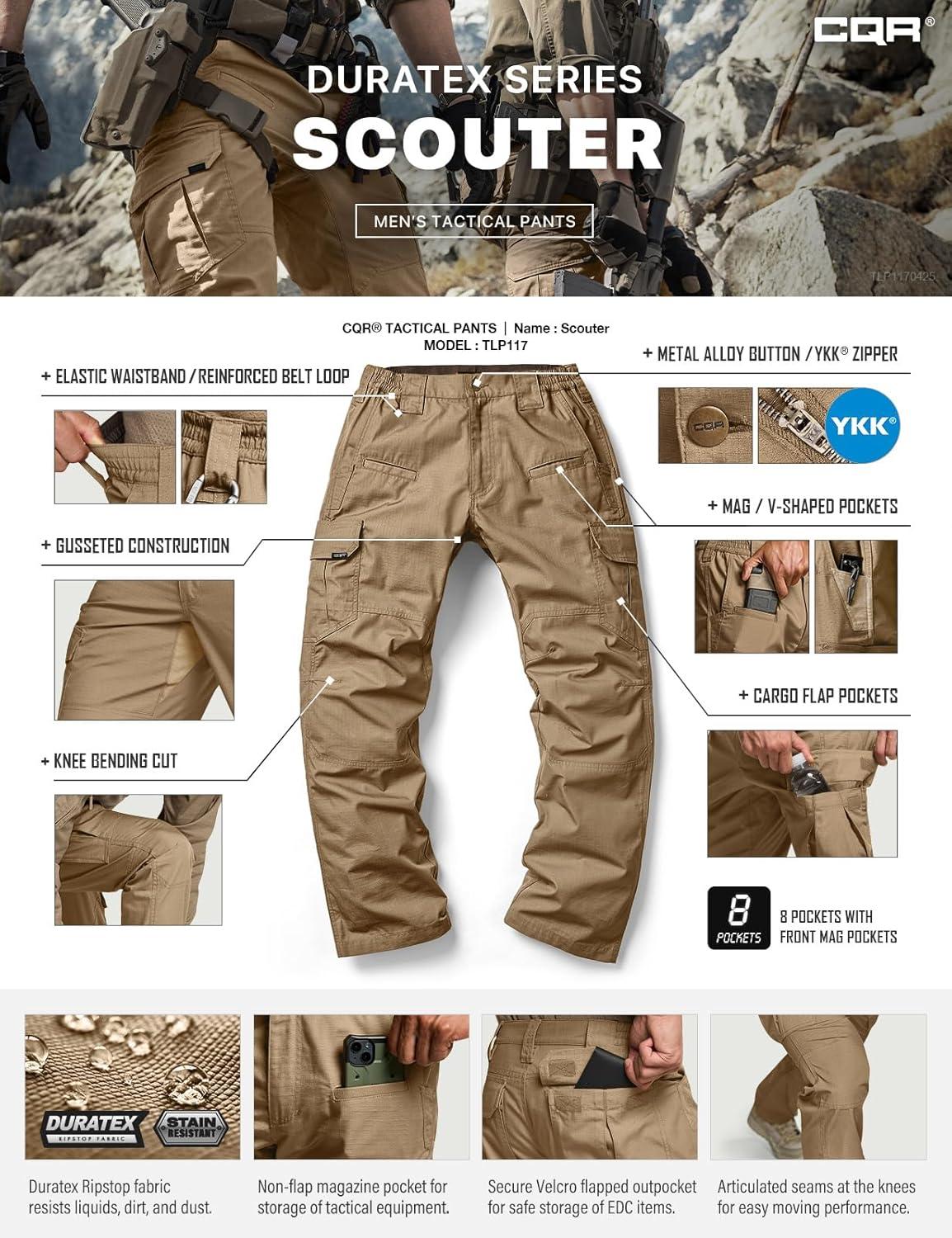 imageCQR Mens Tactical Pants Water Resistant Ripstop Cargo Pants Lightweight EDC Work Hiking Pants Outdoor ApparelRaider Cougar