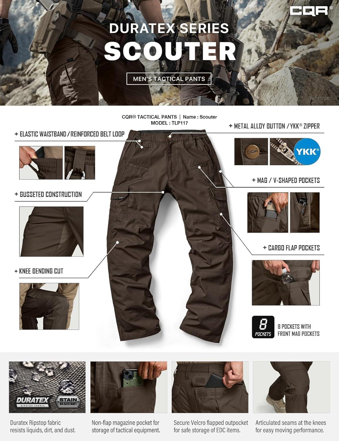 imageCQR Mens Tactical Pants Water Resistant Ripstop Cargo Pants Lightweight EDC Work Hiking Pants Outdoor ApparelRaider Dark Brown