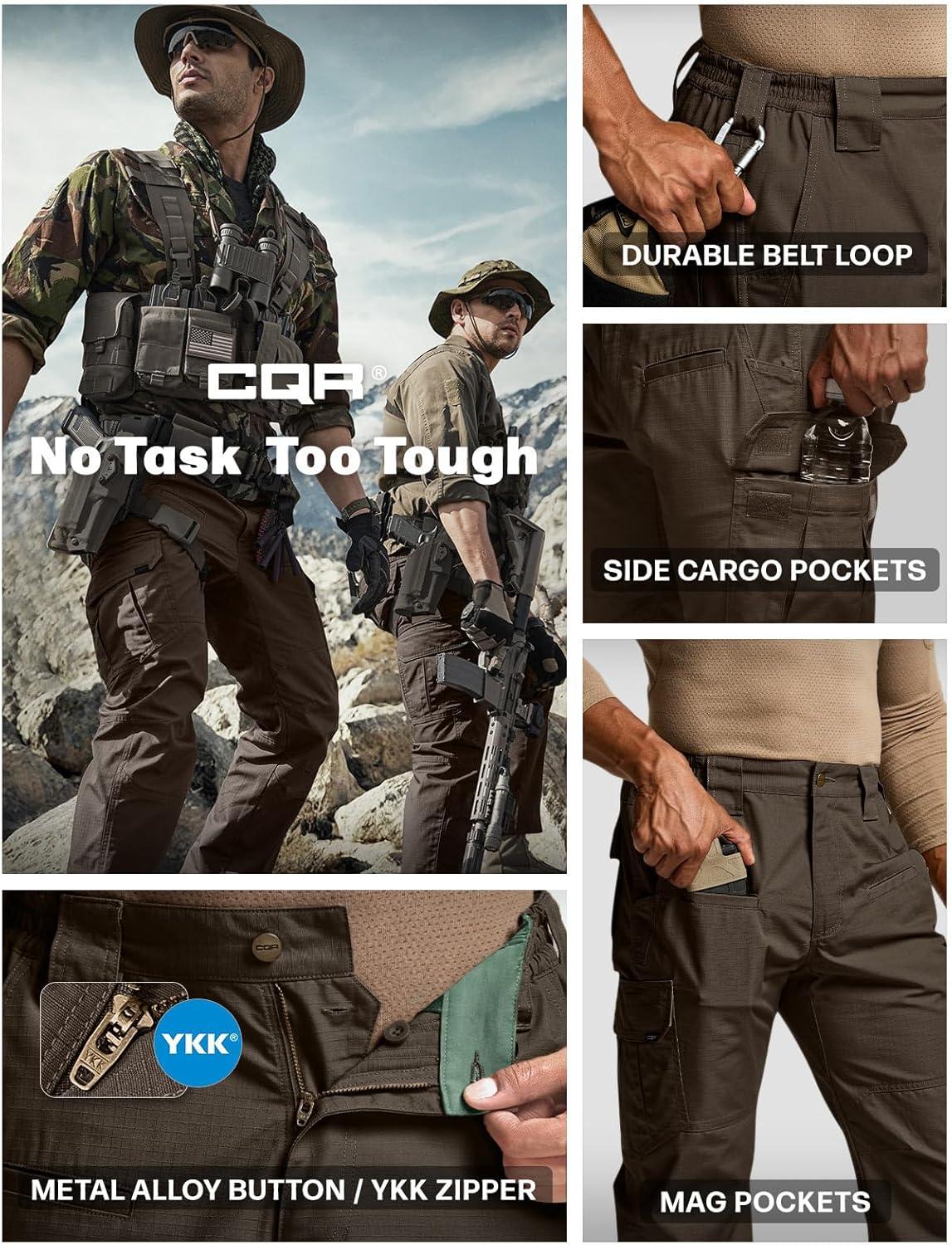 imageCQR Mens Tactical Pants Water Resistant Ripstop Cargo Pants Lightweight EDC Work Hiking Pants Outdoor ApparelRaider Dark Brown