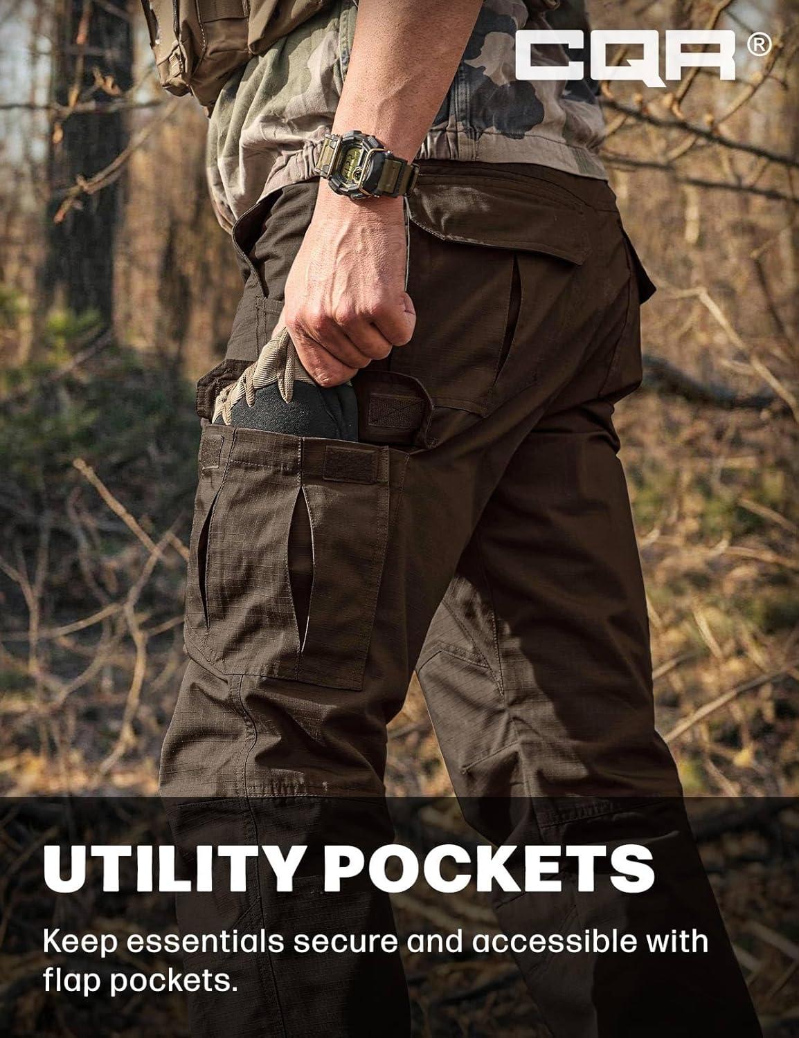 imageCQR Mens Tactical Pants Water Resistant Ripstop Cargo Pants Lightweight EDC Work Hiking Pants Outdoor ApparelRaider Dark Brown