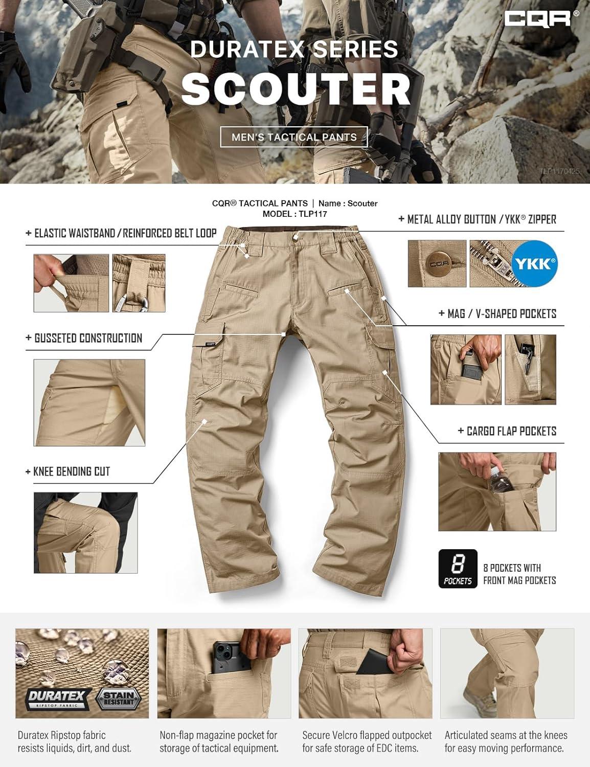 imageCQR Mens Tactical Pants Water Resistant Ripstop Cargo Pants Lightweight EDC Work Hiking Pants Outdoor ApparelRaider Khaki