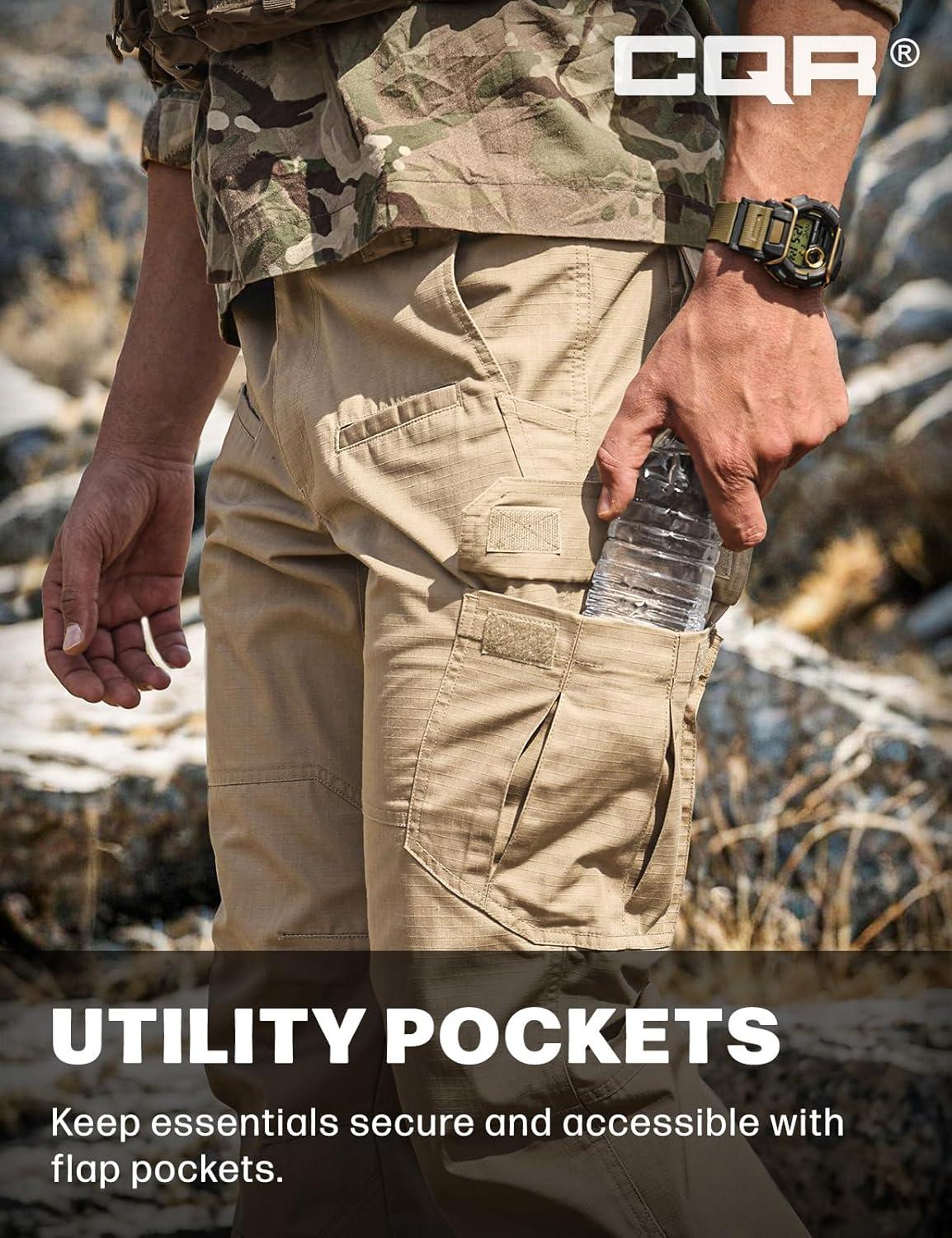imageCQR Mens Tactical Pants Water Resistant Ripstop Cargo Pants Lightweight EDC Work Hiking Pants Outdoor ApparelRaider Khaki