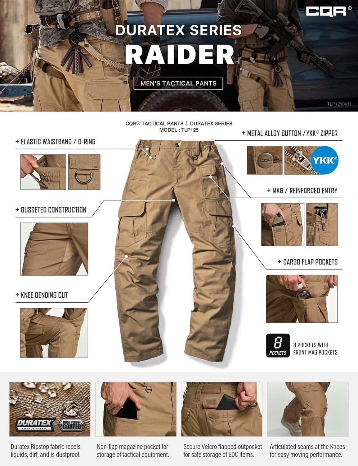 imageCQR Mens Tactical Pants Water Resistant Ripstop Cargo Pants Lightweight EDC Work Hiking Pants Outdoor ApparelRaider Mag Cougar