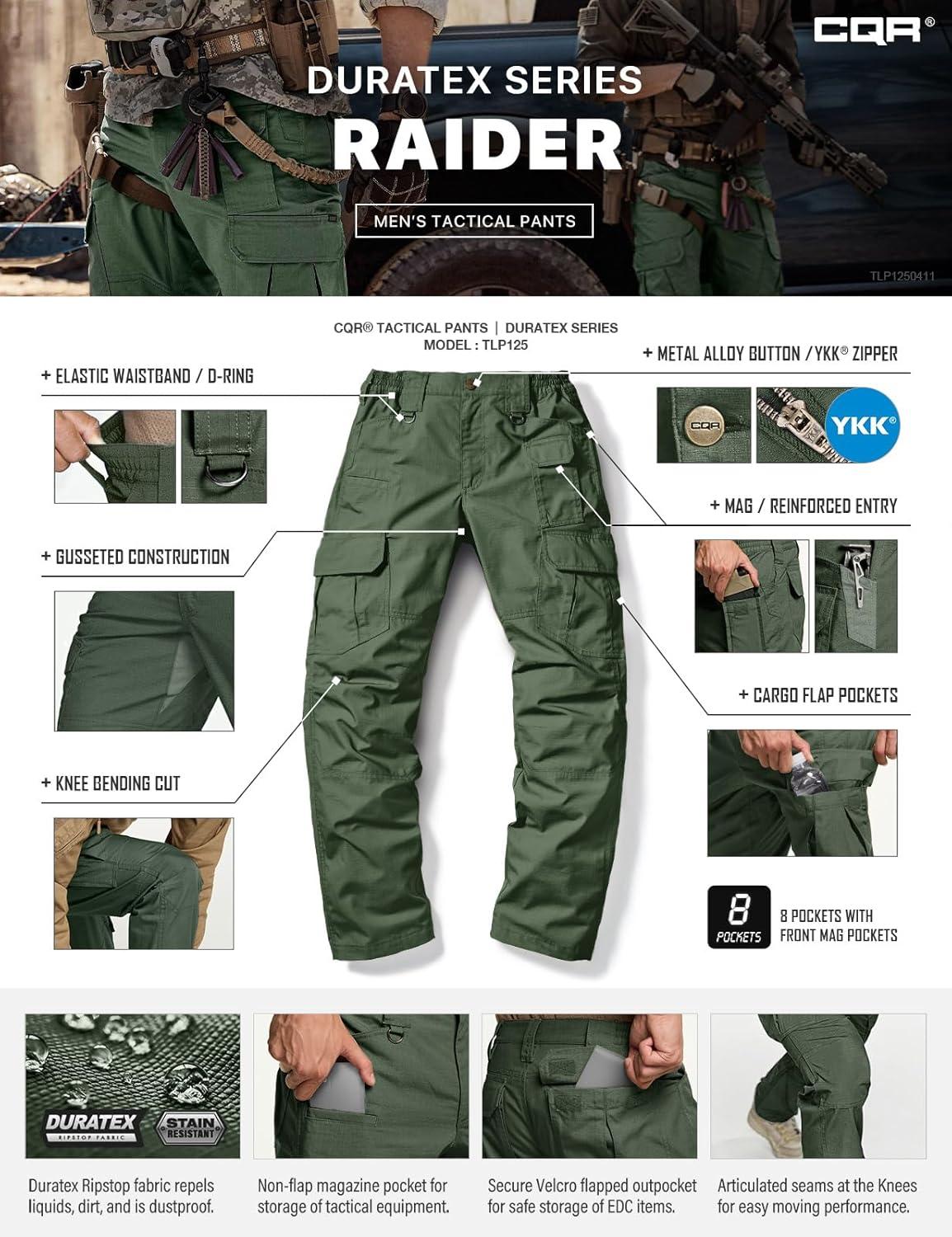 imageCQR Mens Tactical Pants Water Resistant Ripstop Cargo Pants Lightweight EDC Work Hiking Pants Outdoor ApparelRaider Mag Green Kelp